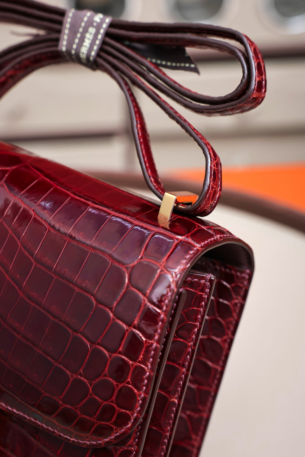 Constance- All Handmade Golden / Sliver Hardware  Bordeaux Crocodile leather