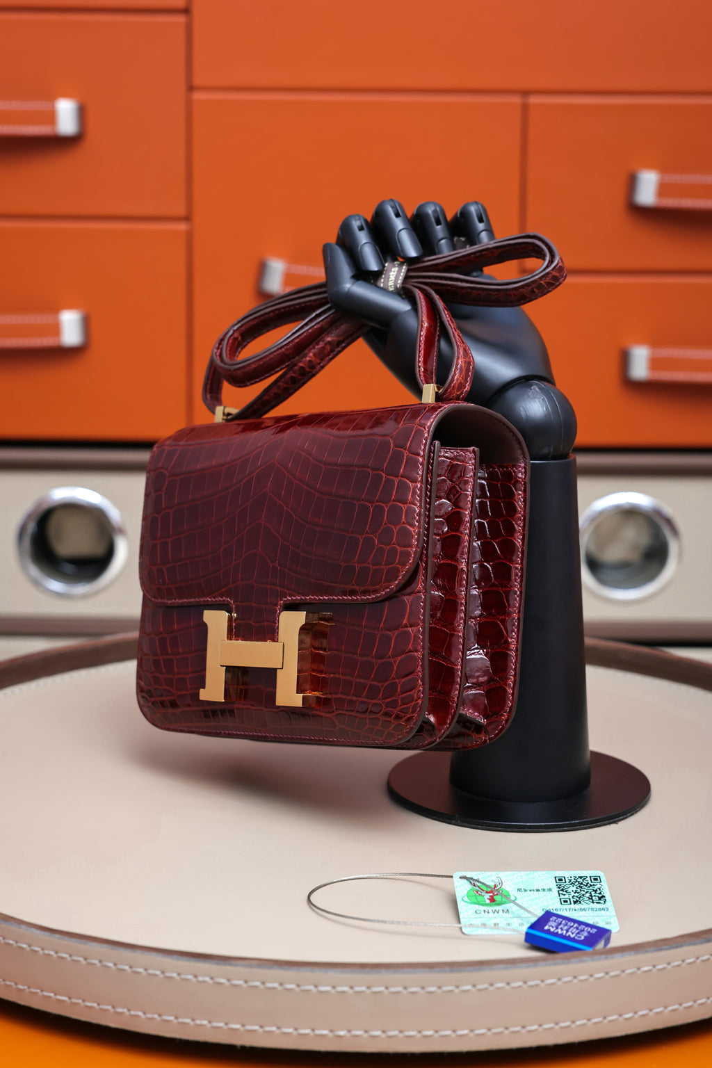 Constance- All Handmade Golden / Sliver Hardware  Bordeaux Crocodile leather