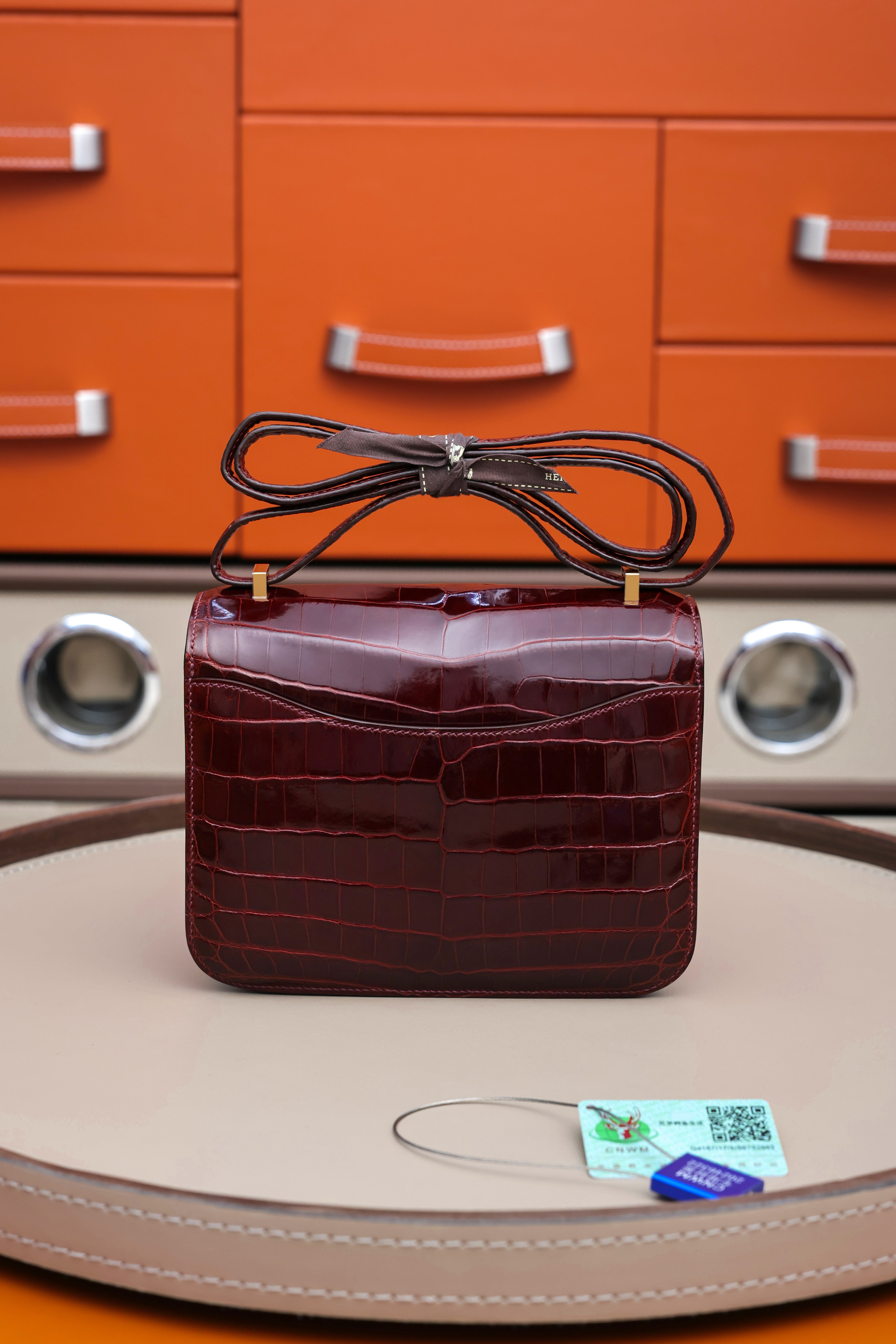 Constance- All Handmade Golden / Sliver Hardware  Bordeaux Crocodile leather