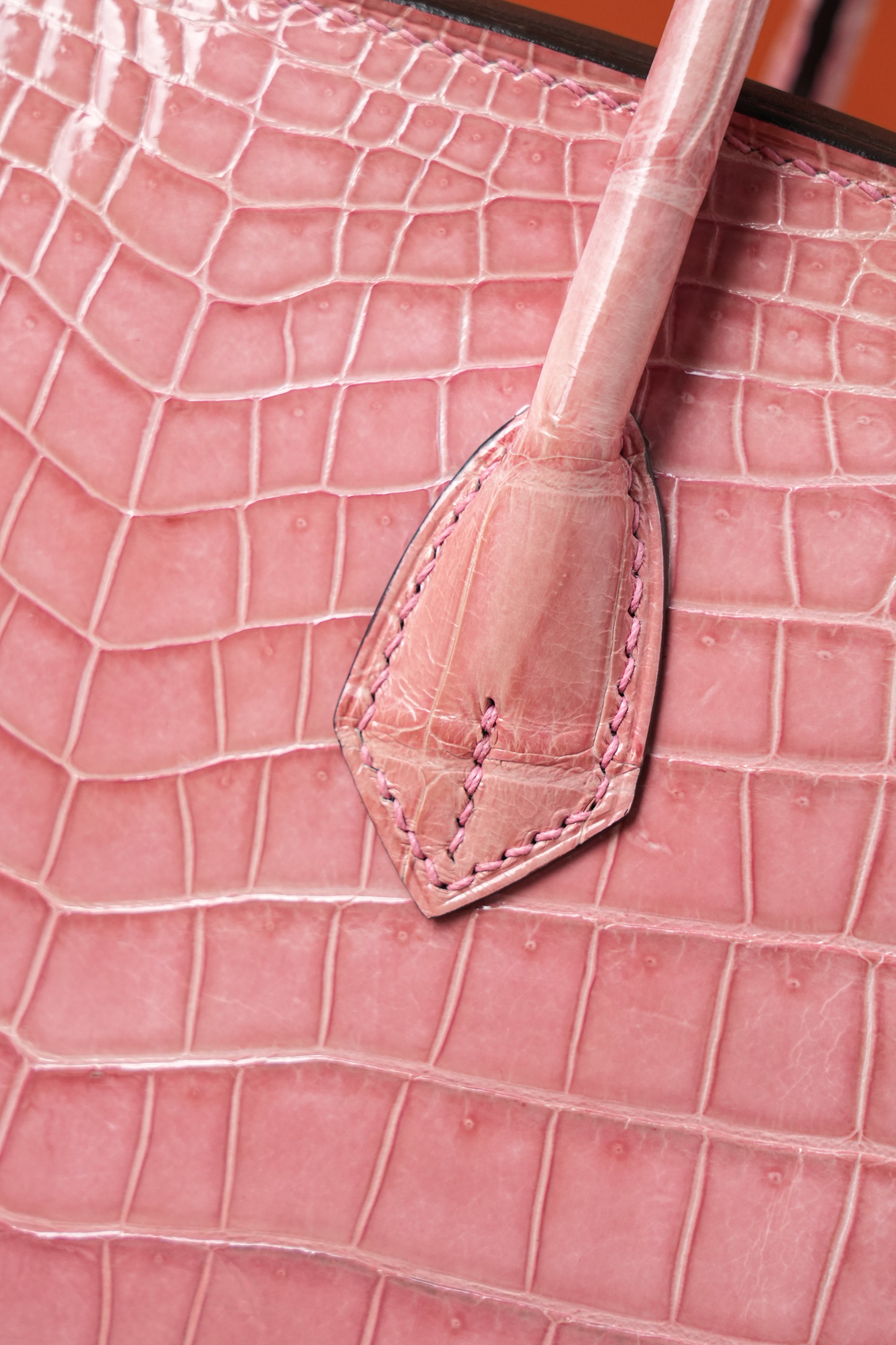 BK-2024 All Handmade Golden Hardware Fuchsia Bright surface Porosus Crocodile leather