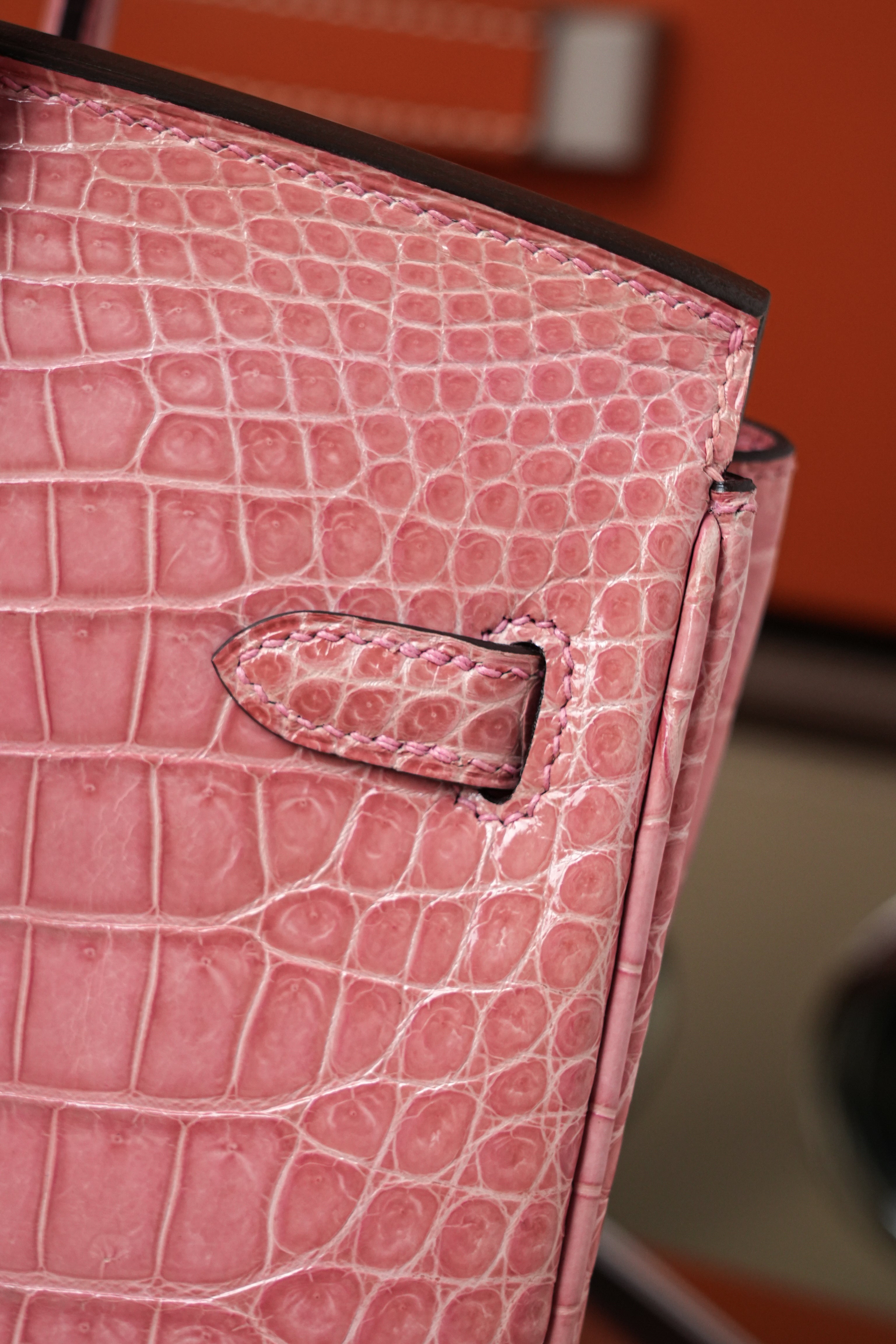 BK-2024 All Handmade Golden Hardware Fuchsia Bright surface Porosus Crocodile leather