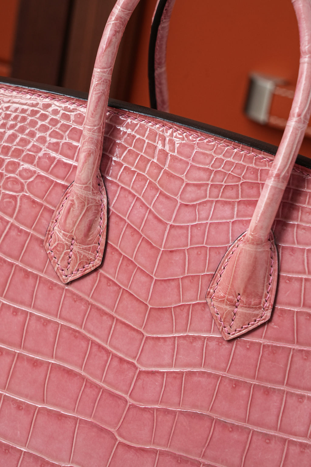 BK-2024 All Handmade Golden Hardware Fuchsia Bright surface Porosus Crocodile leather