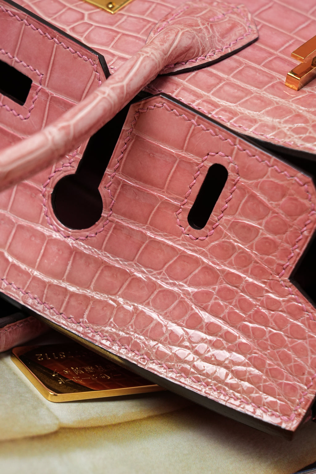BK-2024 All Handmade Golden Hardware Fuchsia Bright surface Porosus Crocodile leather