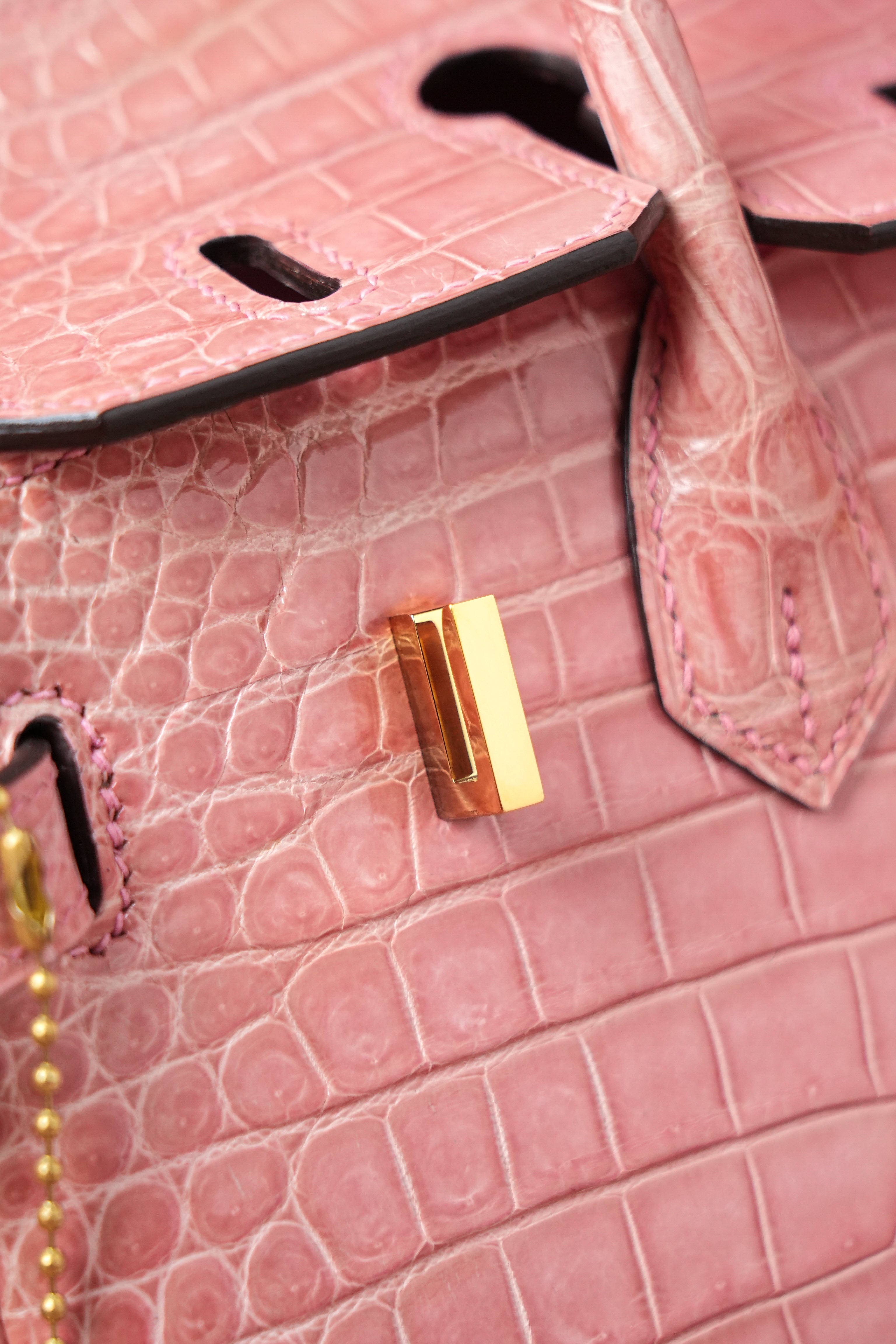 BK-2024 All Handmade Golden Hardware Fuchsia Bright surface Porosus Crocodile leather
