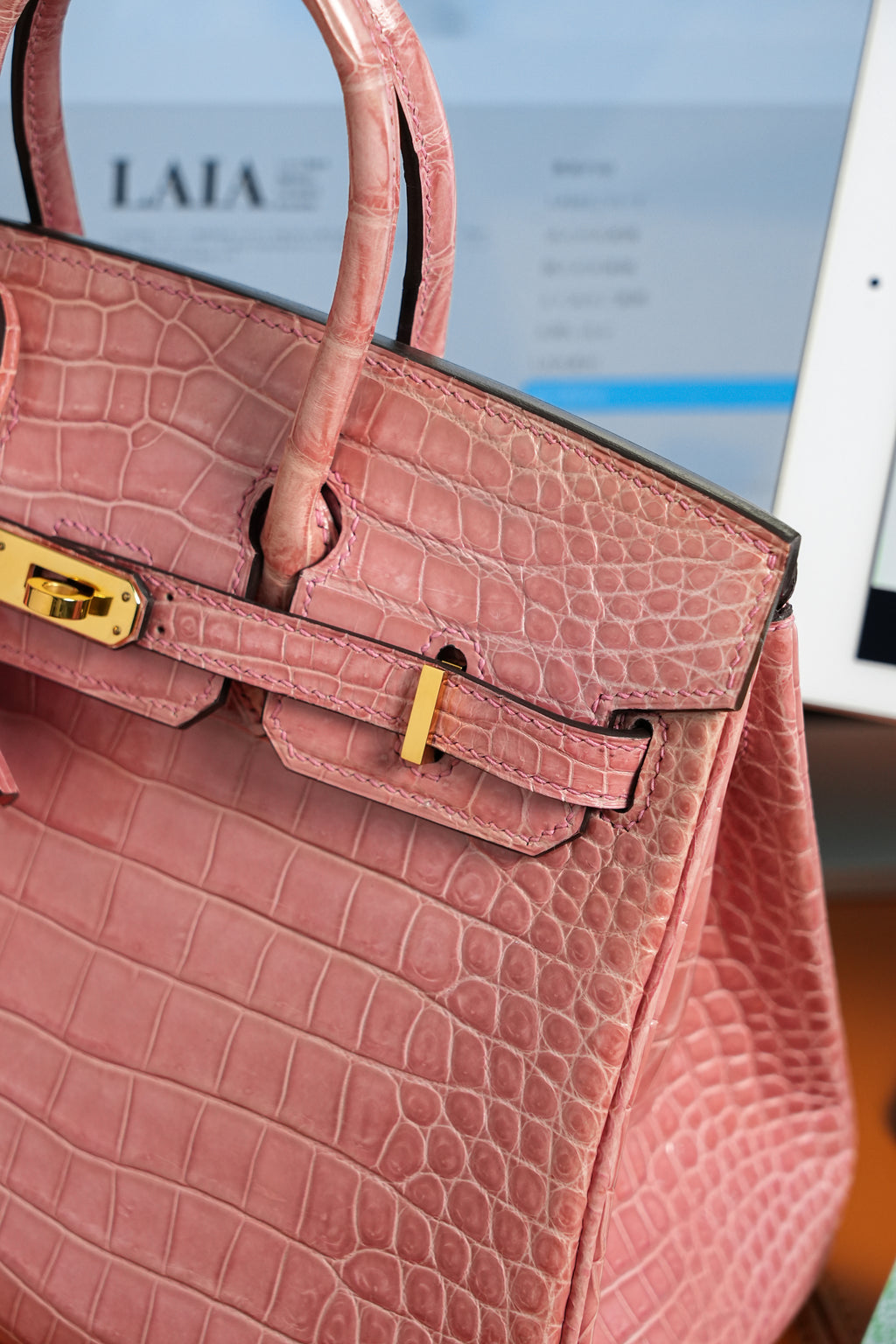 BK-2024 All Handmade Golden Hardware Fuchsia Bright surface Porosus Crocodile leather