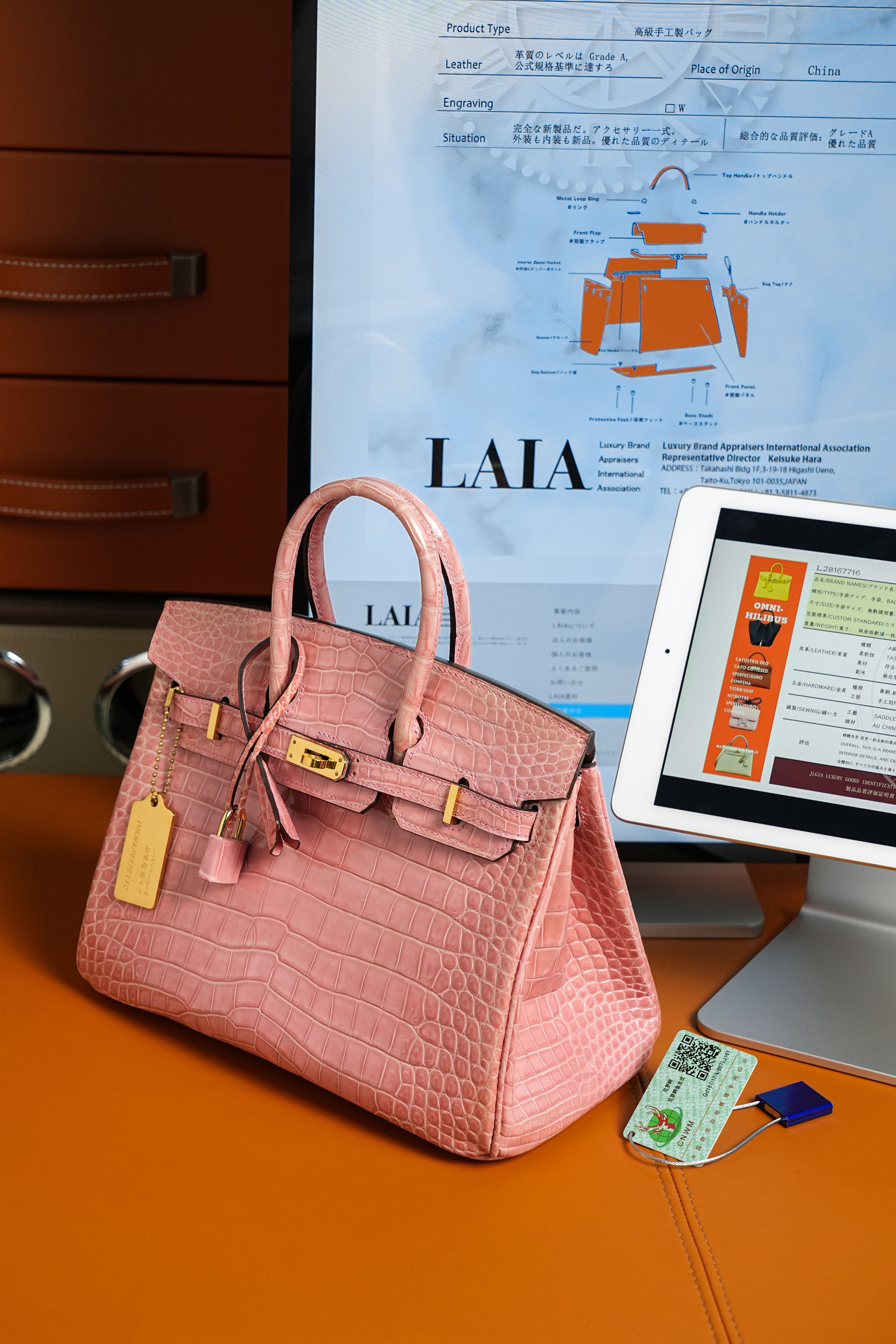 BK-2024 All Handmade Golden Hardware Fuchsia Bright surface Porosus Crocodile leather