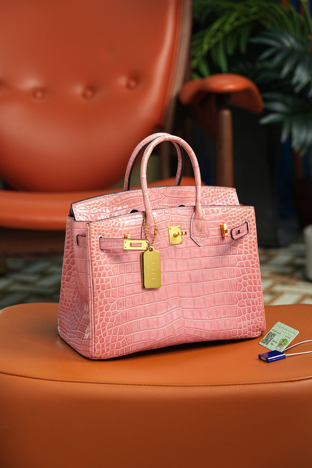 BK-2024 All Handmade Golden Hardware Fuchsia Bright surface Porosus Crocodile leather