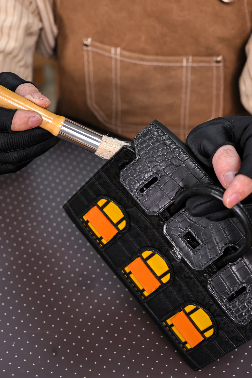 Birkin- All Handmade Golden / Sliver Noir Crocodile leather