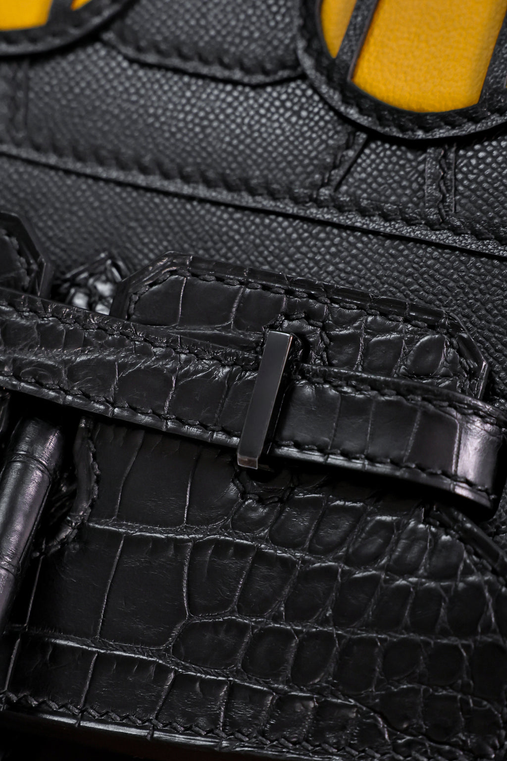 Birkin- All Handmade Golden / Sliver Noir Crocodile leather