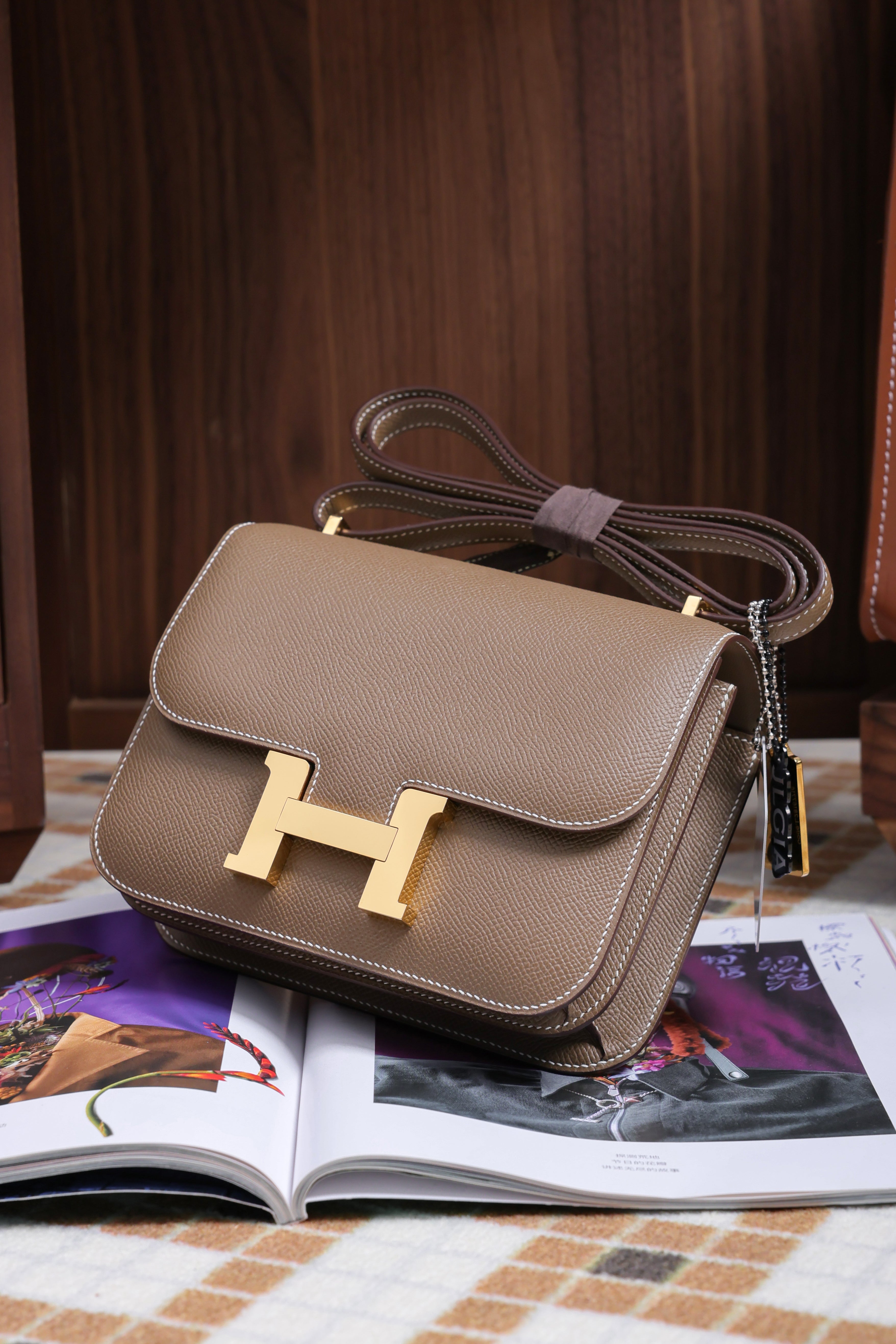 Constance- All Handmade Golden / Sliver Hardware Etoupe Ep eather