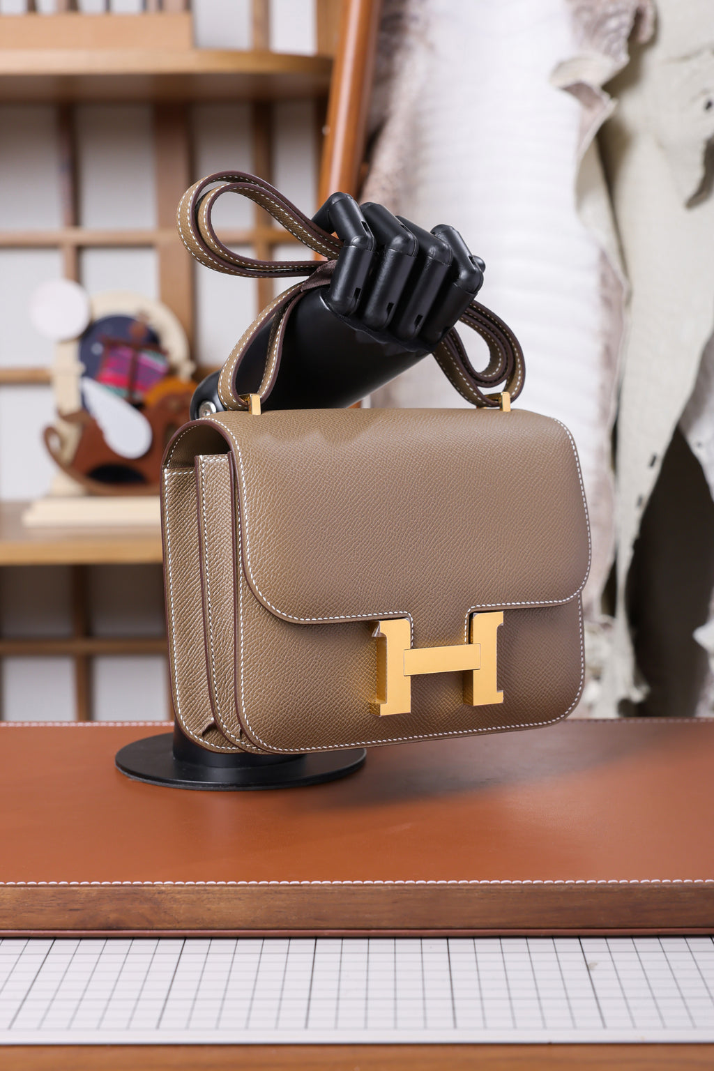 Constance- All Handmade Golden / Sliver Hardware Etoupe Ep eather