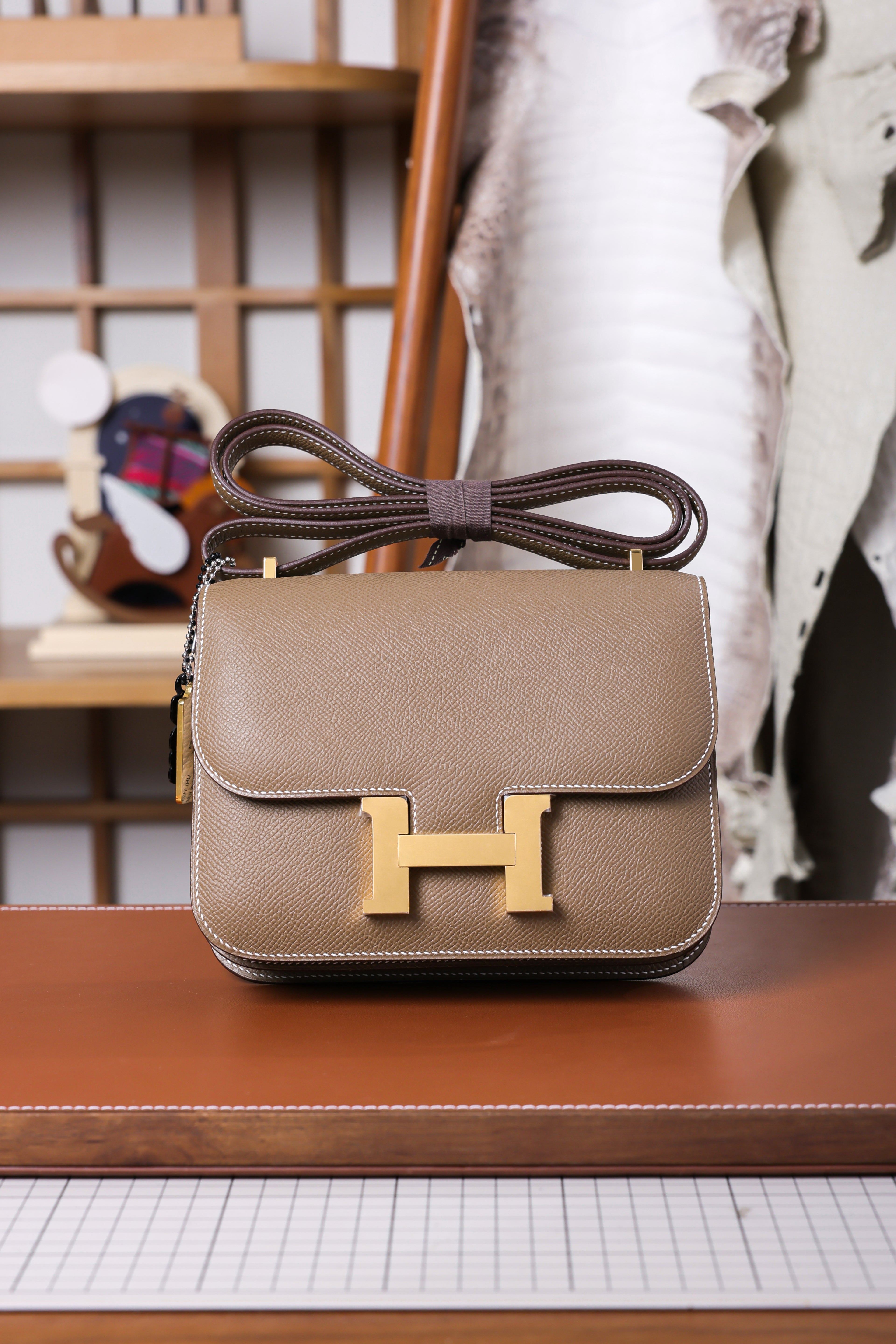 Constance- All Handmade Golden / Sliver Hardware Etoupe Ep eather