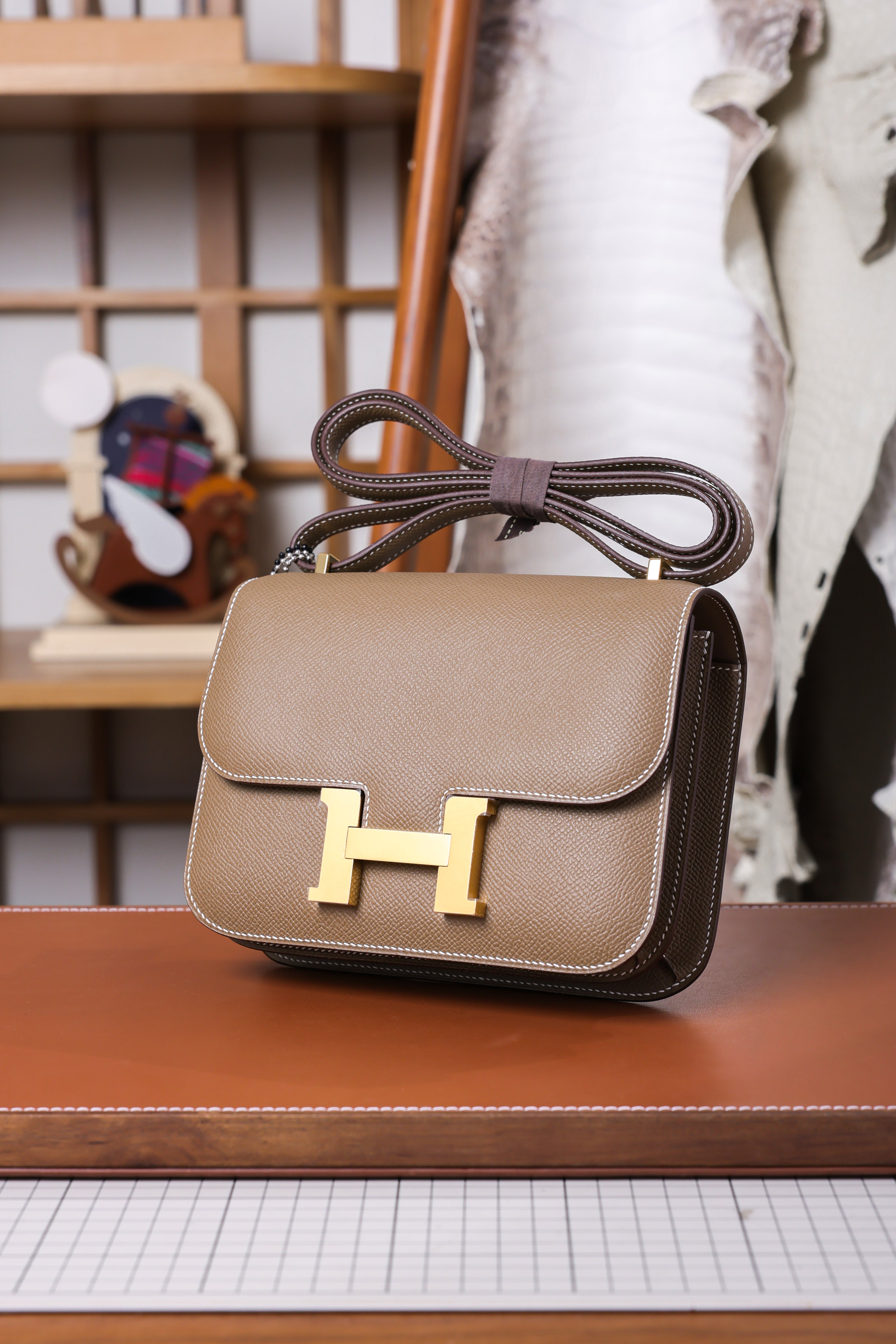 Constance- All Handmade Golden / Sliver Hardware Etoupe Ep eather