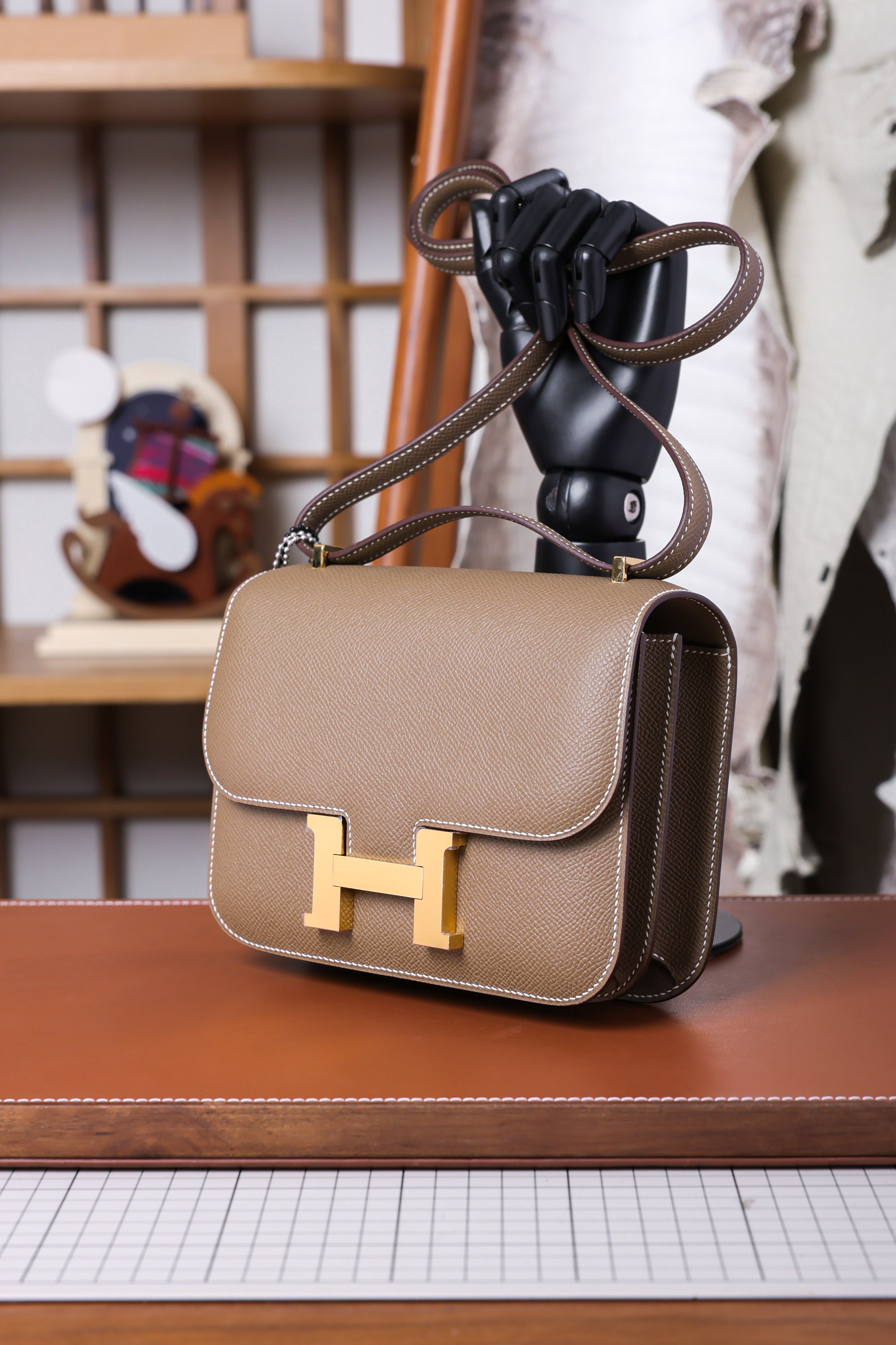 Constance- All Handmade Golden / Sliver Hardware Etoupe Ep eather