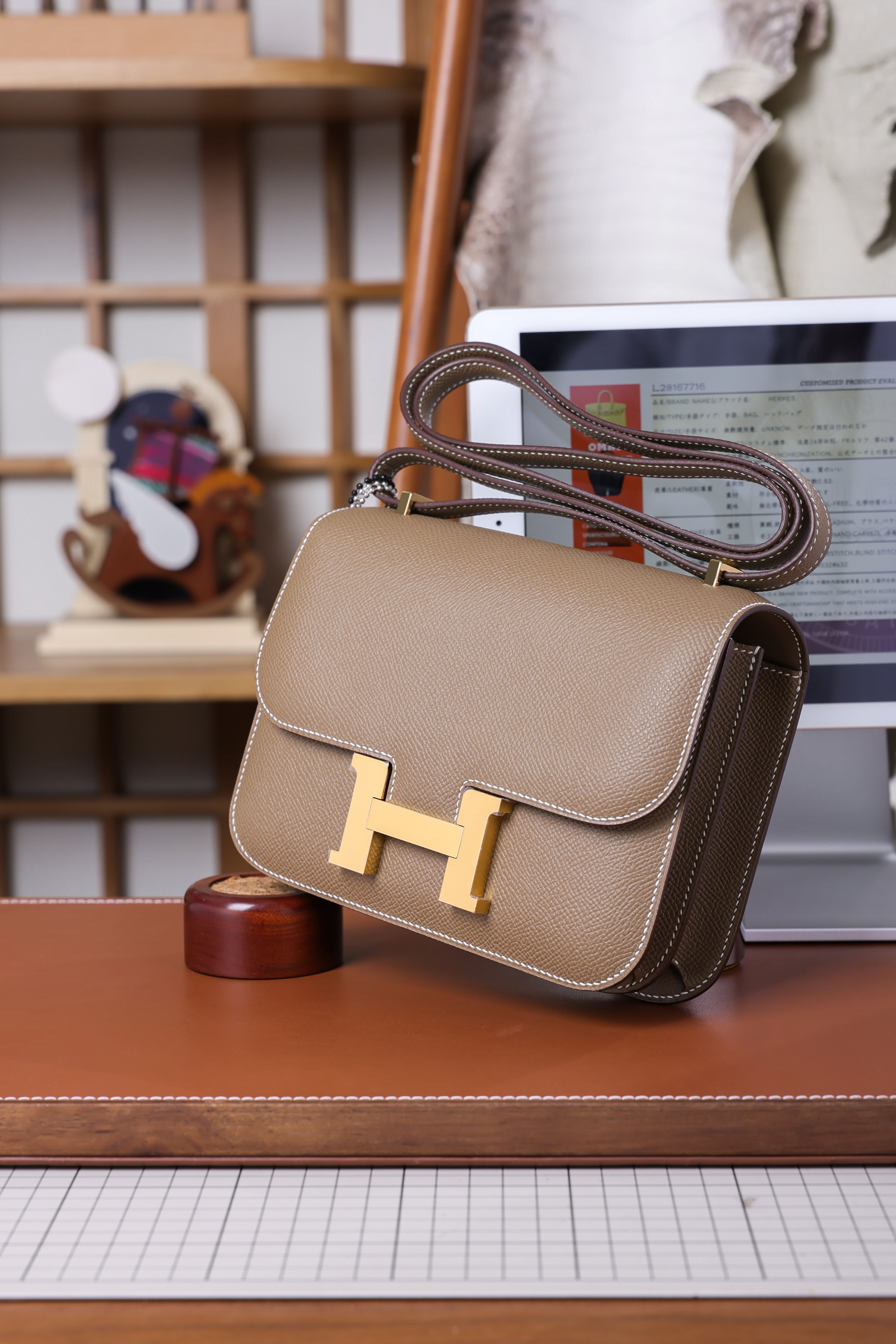 Constance- All Handmade Golden / Sliver Hardware Etoupe Ep eather