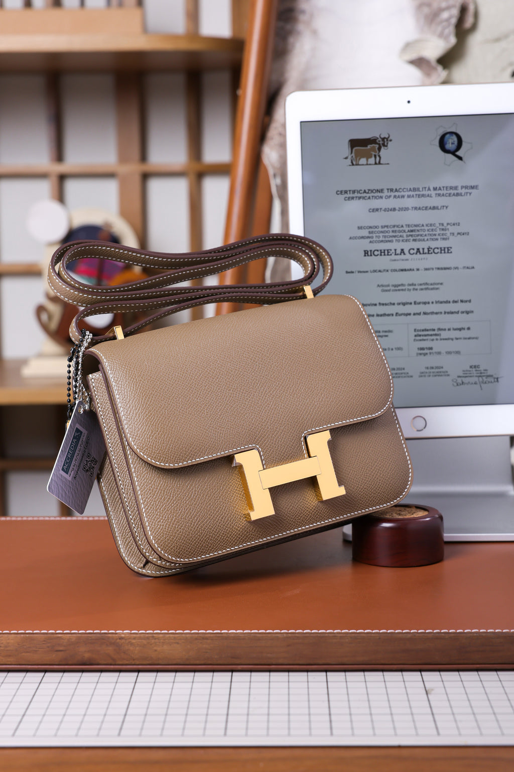 Constance- All Handmade Golden / Sliver Hardware Etoupe Ep eather