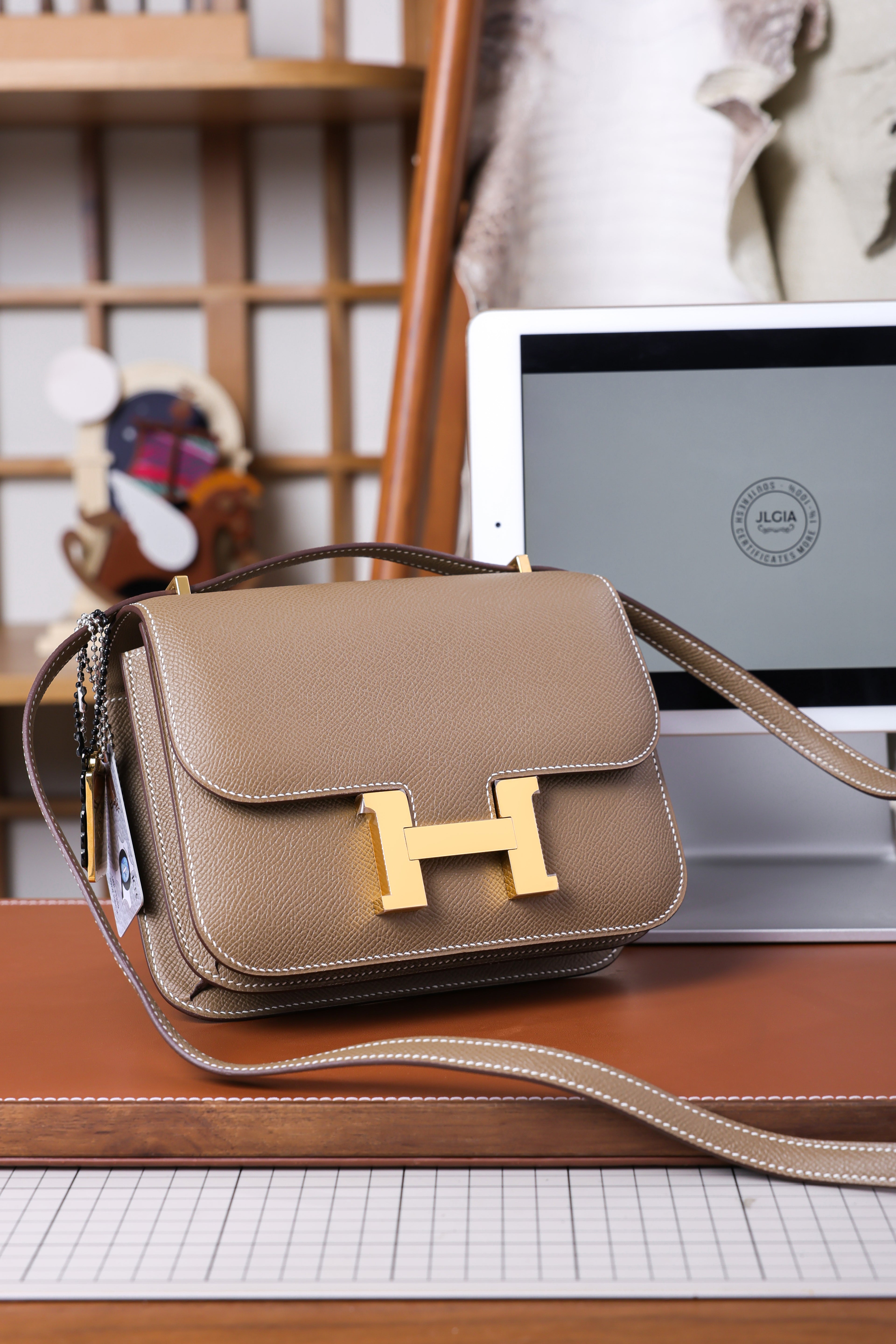 Constance- All Handmade Golden / Sliver Hardware Etoupe Ep eather