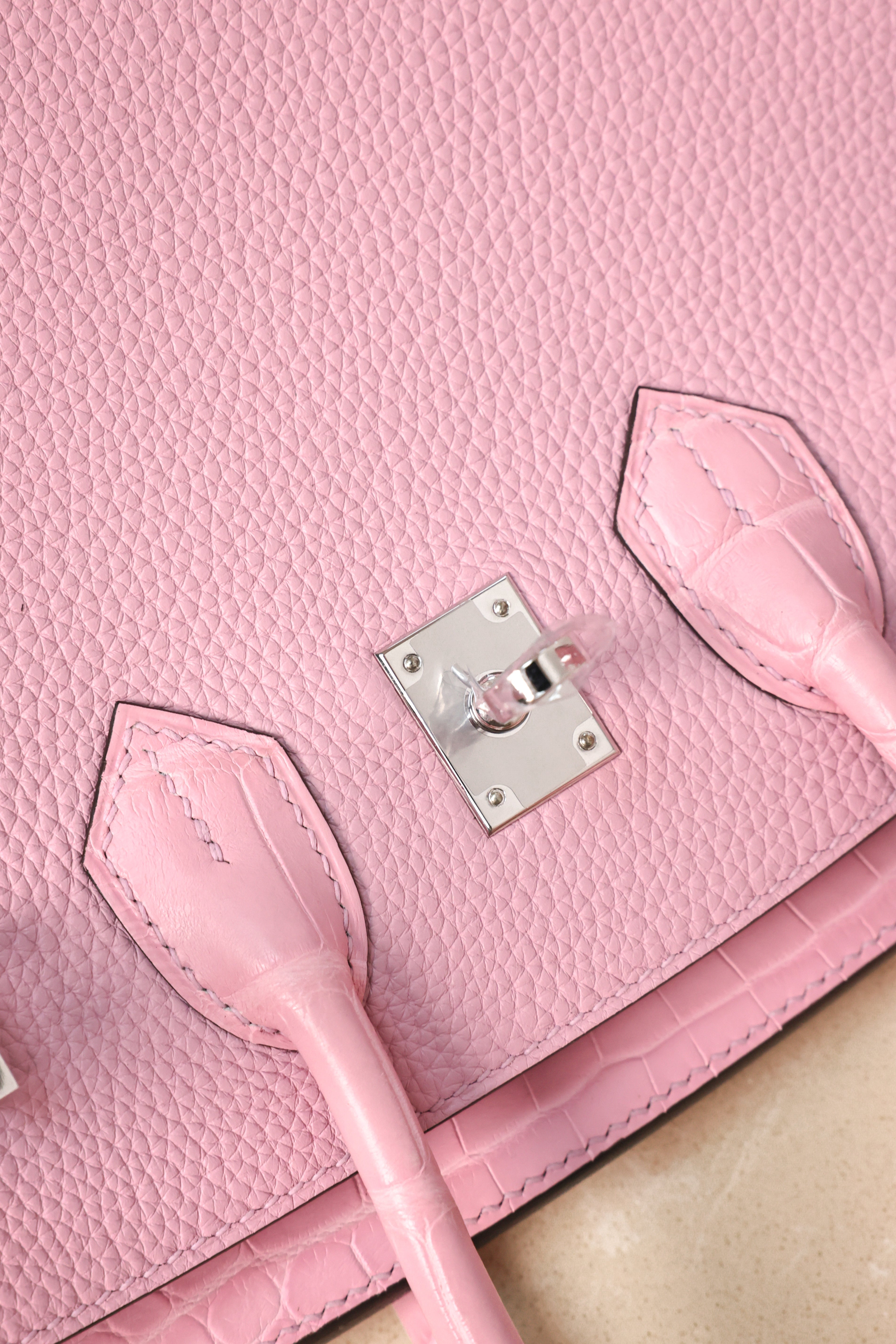 BK-2024 All Handmade Golden /Sliver Hardware Cherry Pink Crocodile/Togo leather