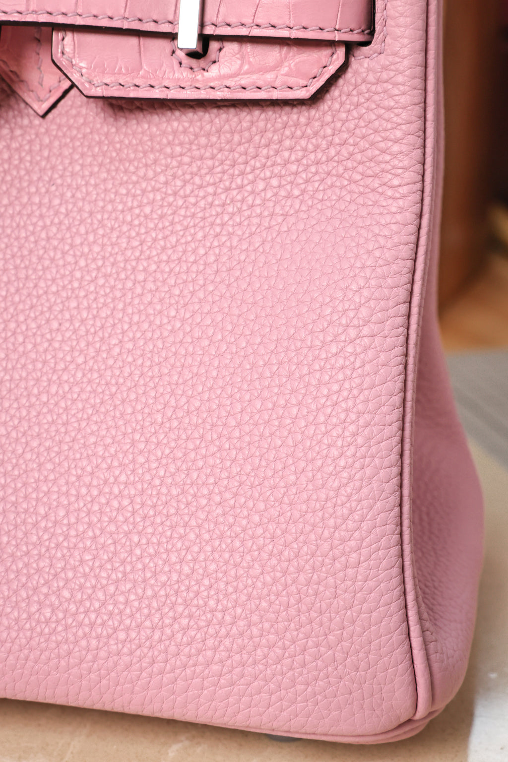 BK-2024 All Handmade Golden /Sliver Hardware Cherry Pink Crocodile/Togo leather