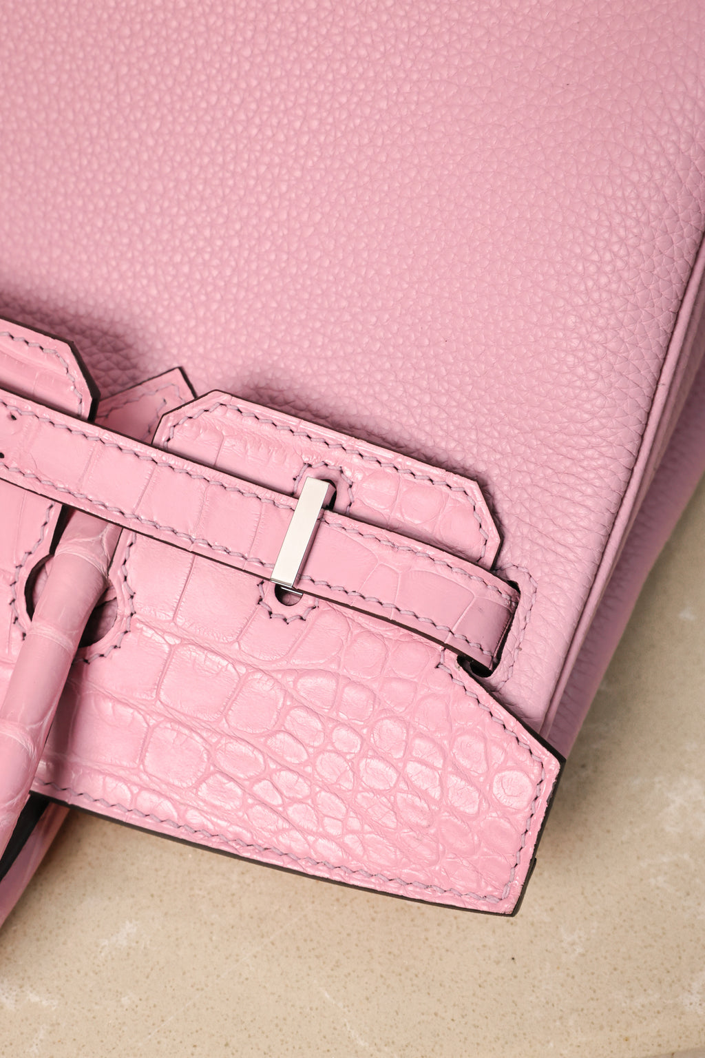 BK-2024 All Handmade Golden /Sliver Hardware Cherry Pink Crocodile/Togo leather