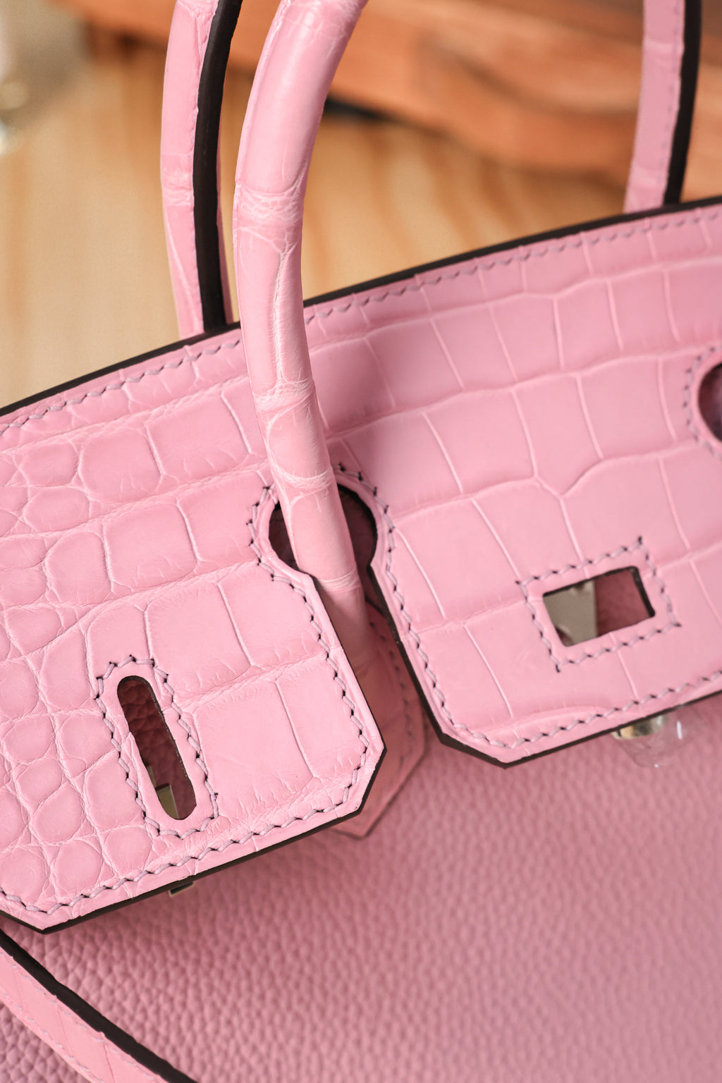 BK-2024 All Handmade Golden /Sliver Hardware Cherry Pink Crocodile/Togo leather