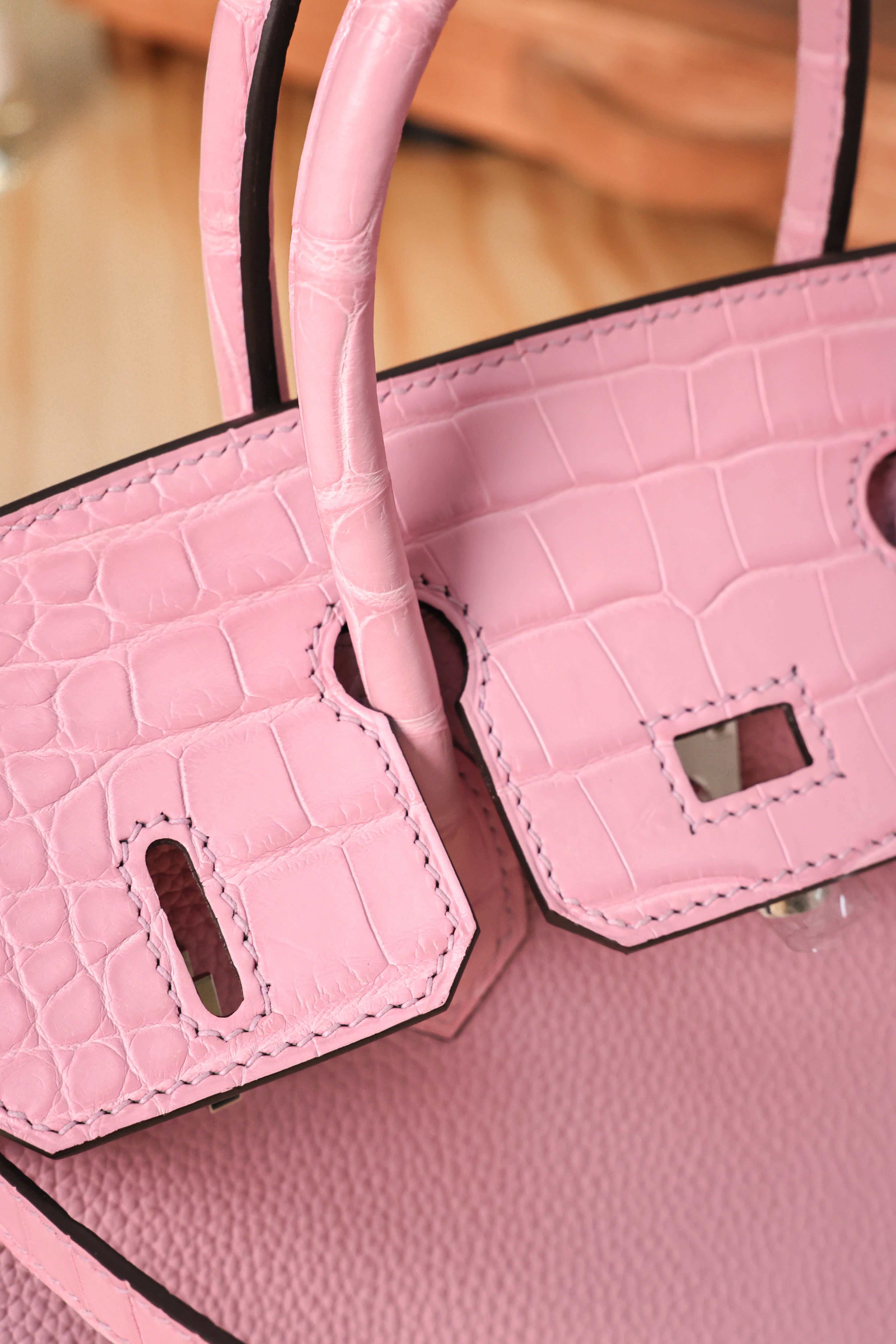 BK-2024 All Handmade Golden /Sliver Hardware Cherry Pink Crocodile/Togo leather