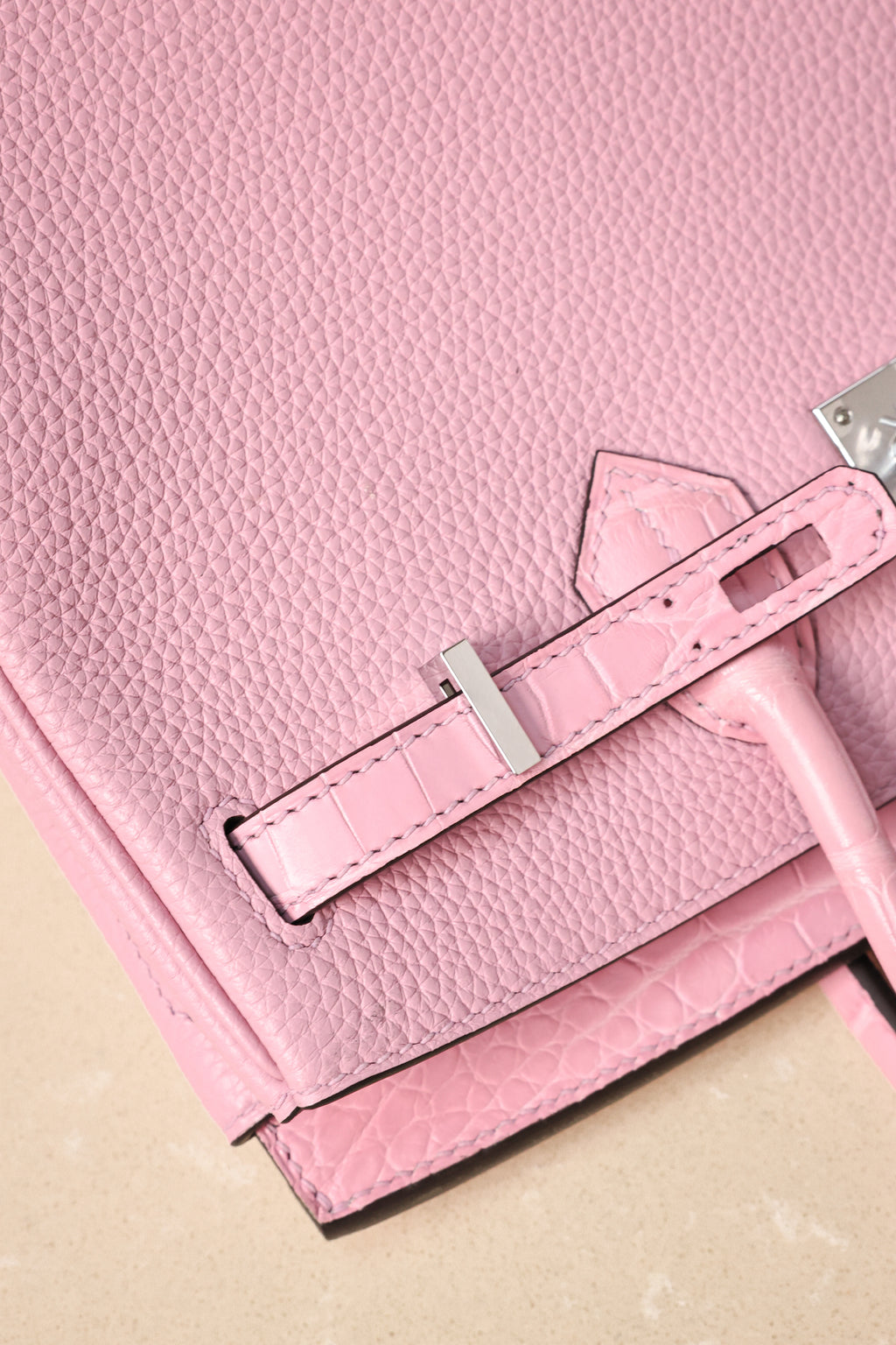 BK-2024 All Handmade Golden /Sliver Hardware Cherry Pink Crocodile/Togo leather