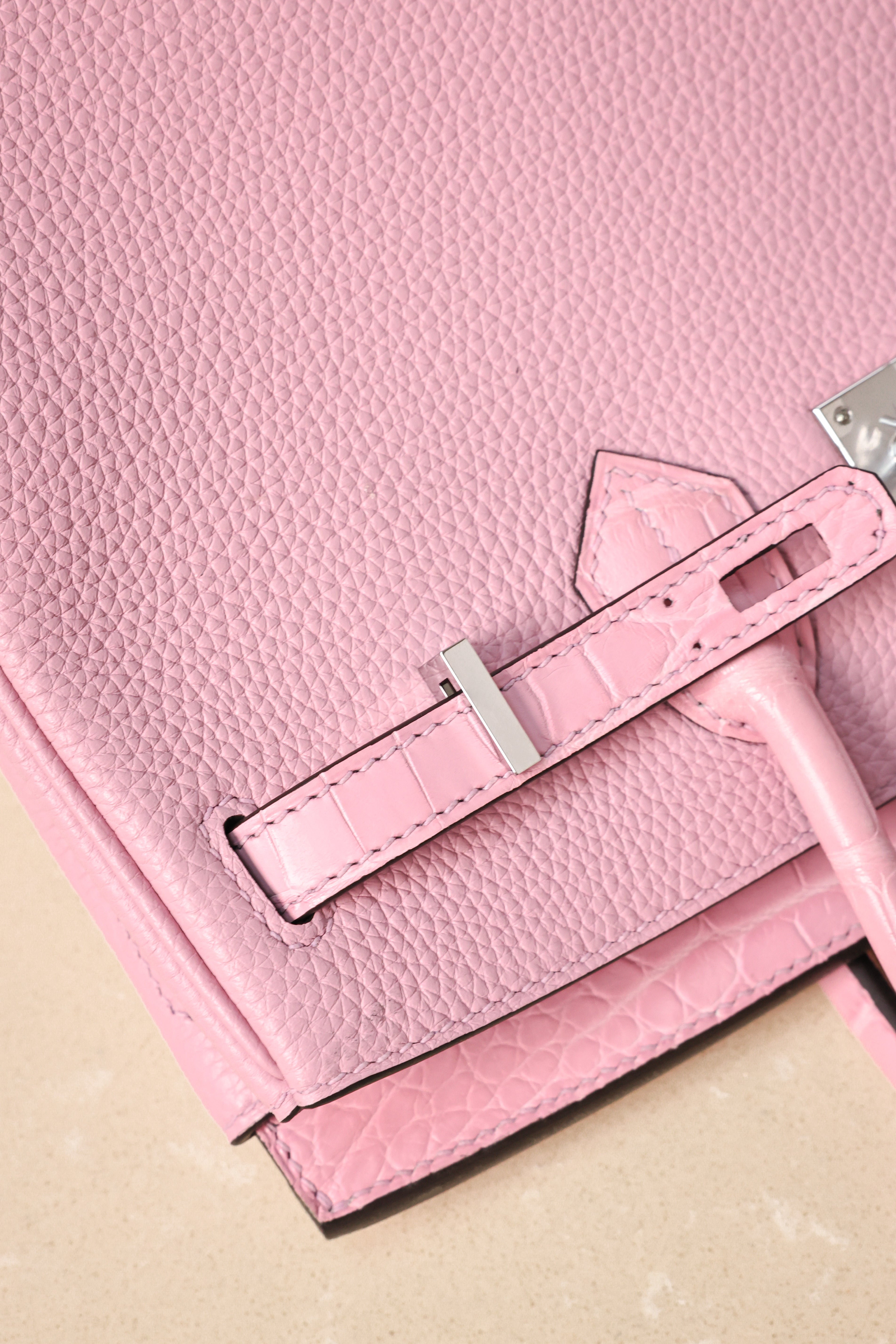 BK-2024 All Handmade Golden /Sliver Hardware Cherry Pink Crocodile/Togo leather