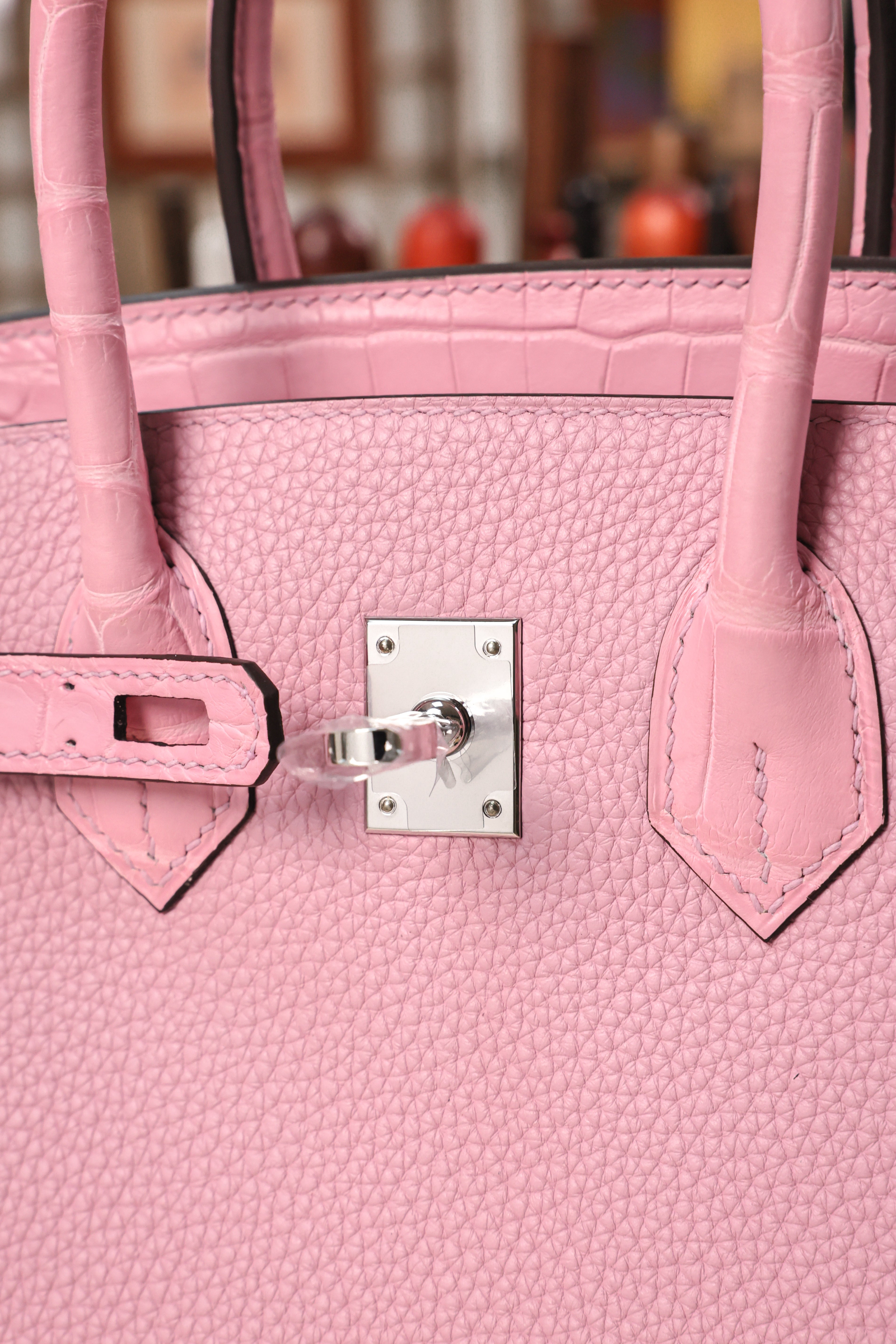 BK-2024 All Handmade Golden /Sliver Hardware Cherry Pink Crocodile/Togo leather