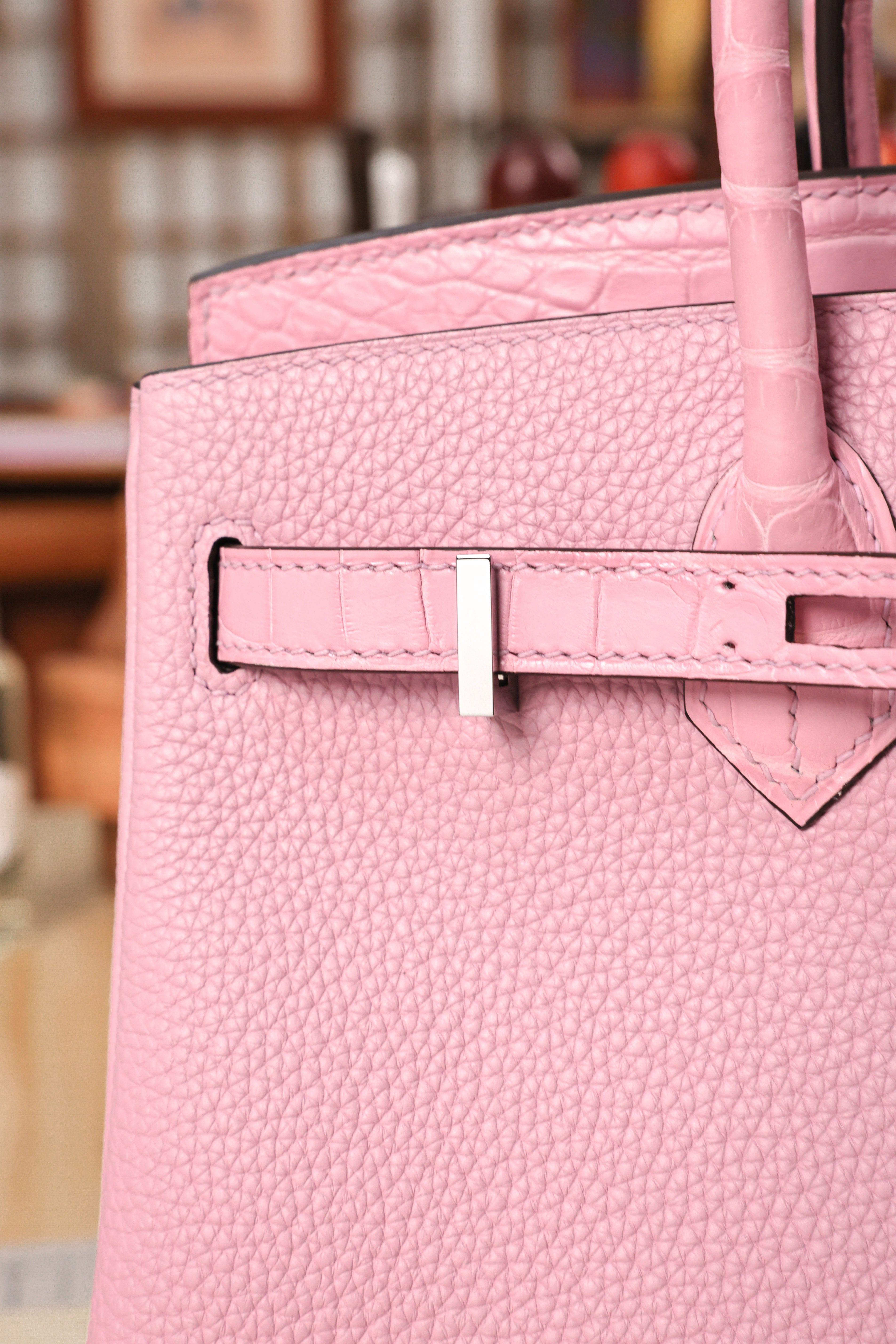 BK-2024 All Handmade Golden /Sliver Hardware Cherry Pink Crocodile/Togo leather