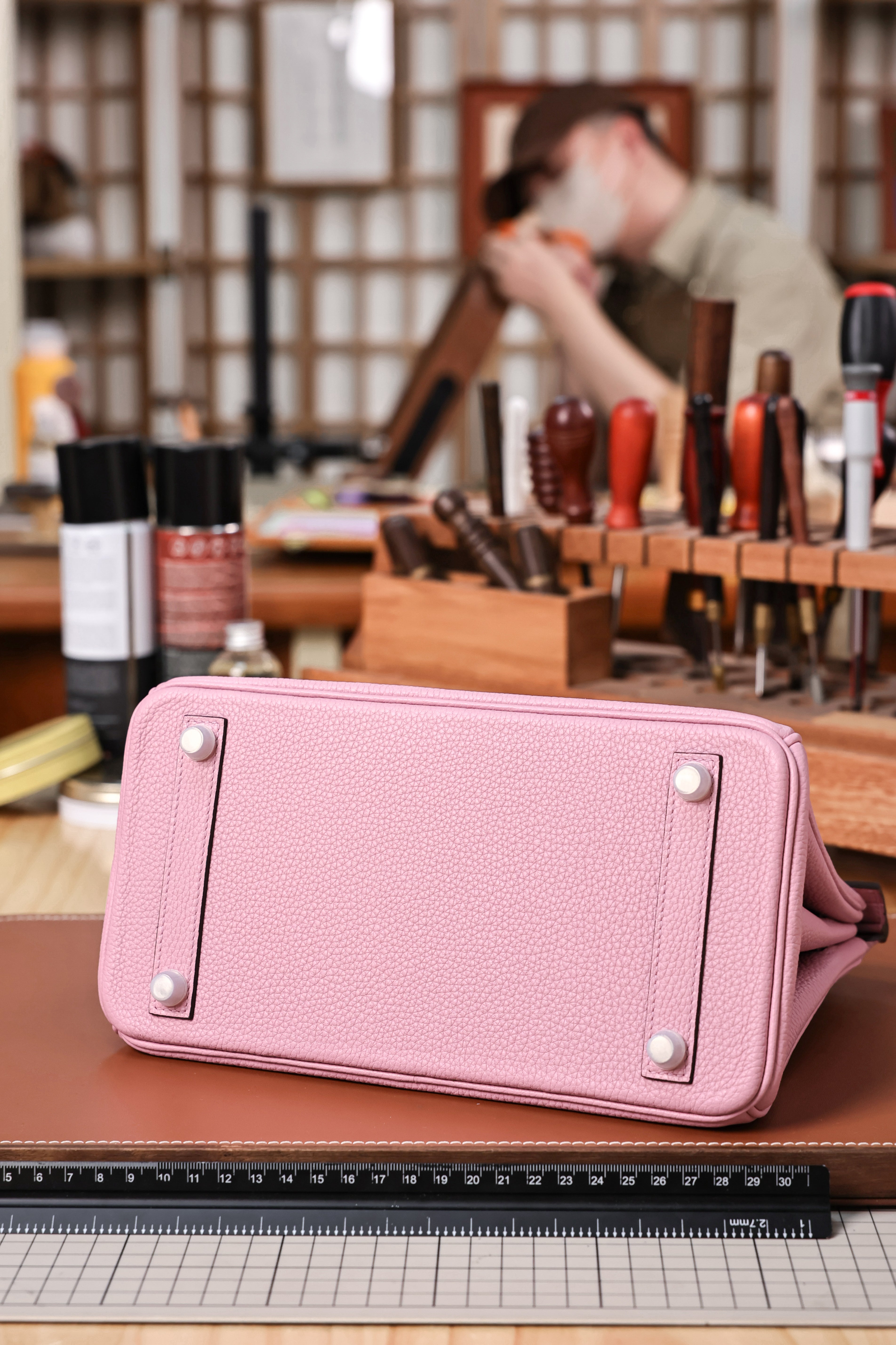 BK-2024 All Handmade Golden /Sliver Hardware Cherry Pink Crocodile/Togo leather