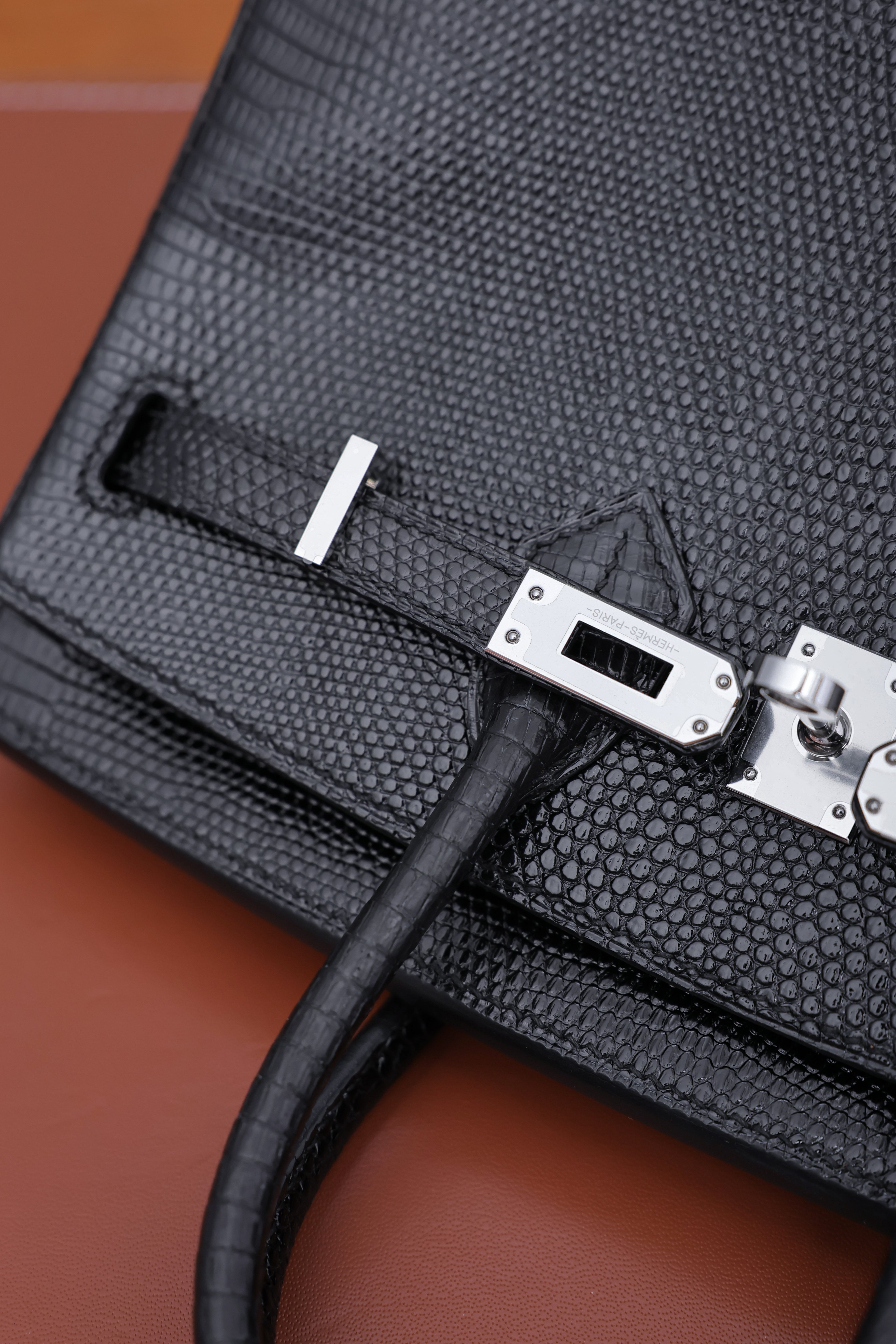 Birkin- All Handmade Golden / Sliver  Noir  lizard  leather