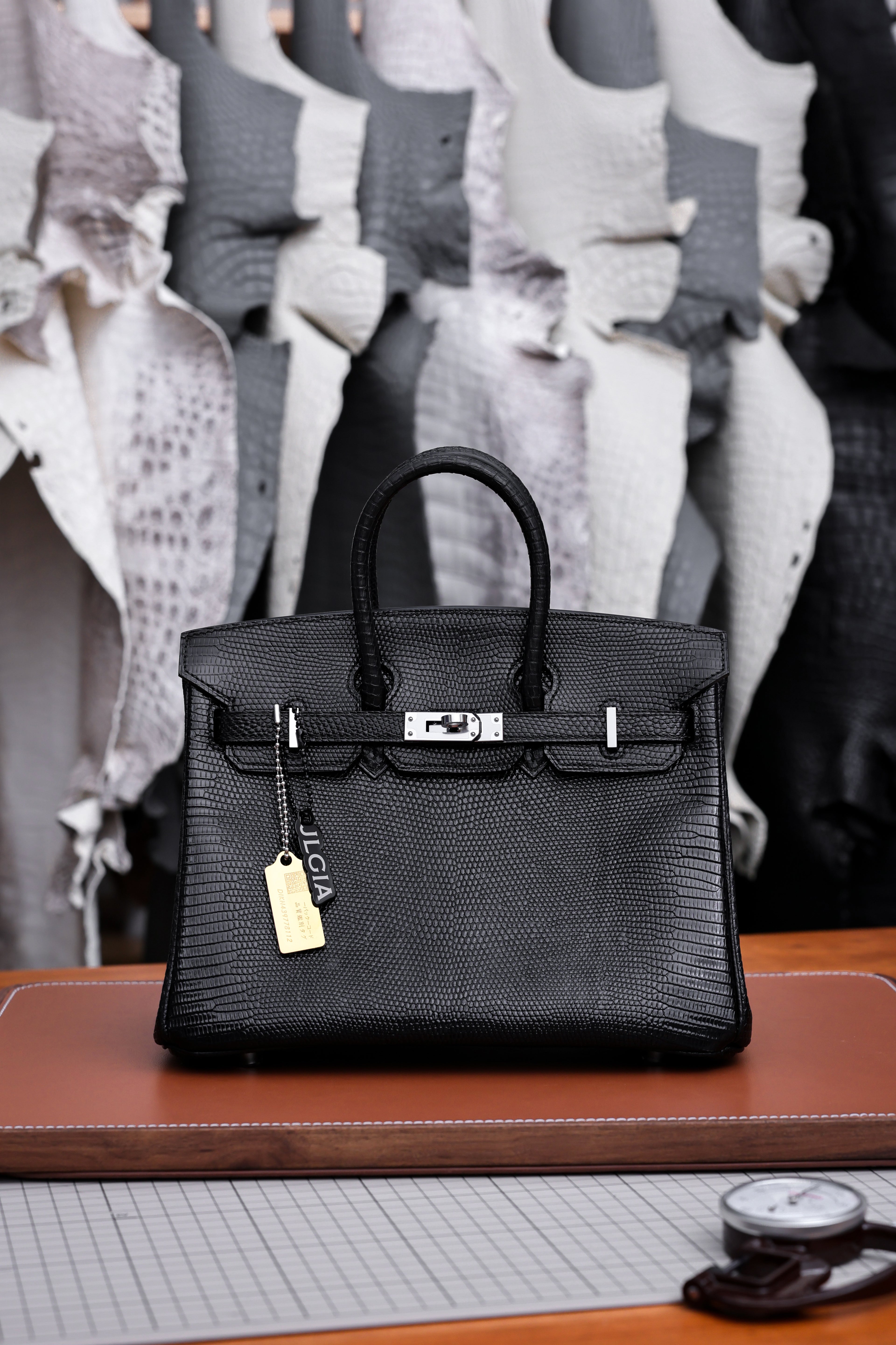 Birkin- All Handmade Golden / Sliver  Noir  lizard  leather