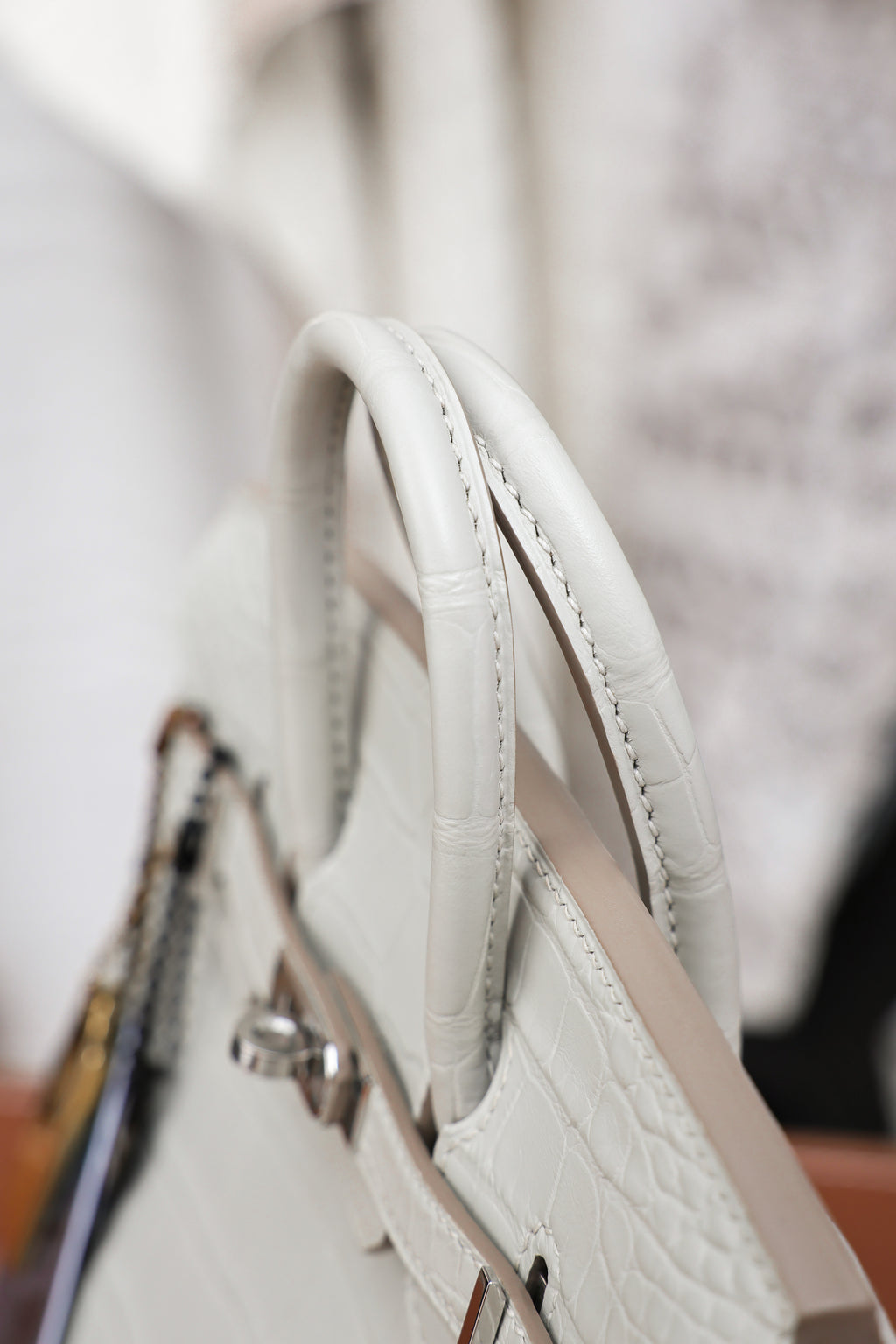 BK-2024 All Handmade Sliver Hardware White  Matte American crocodile leather