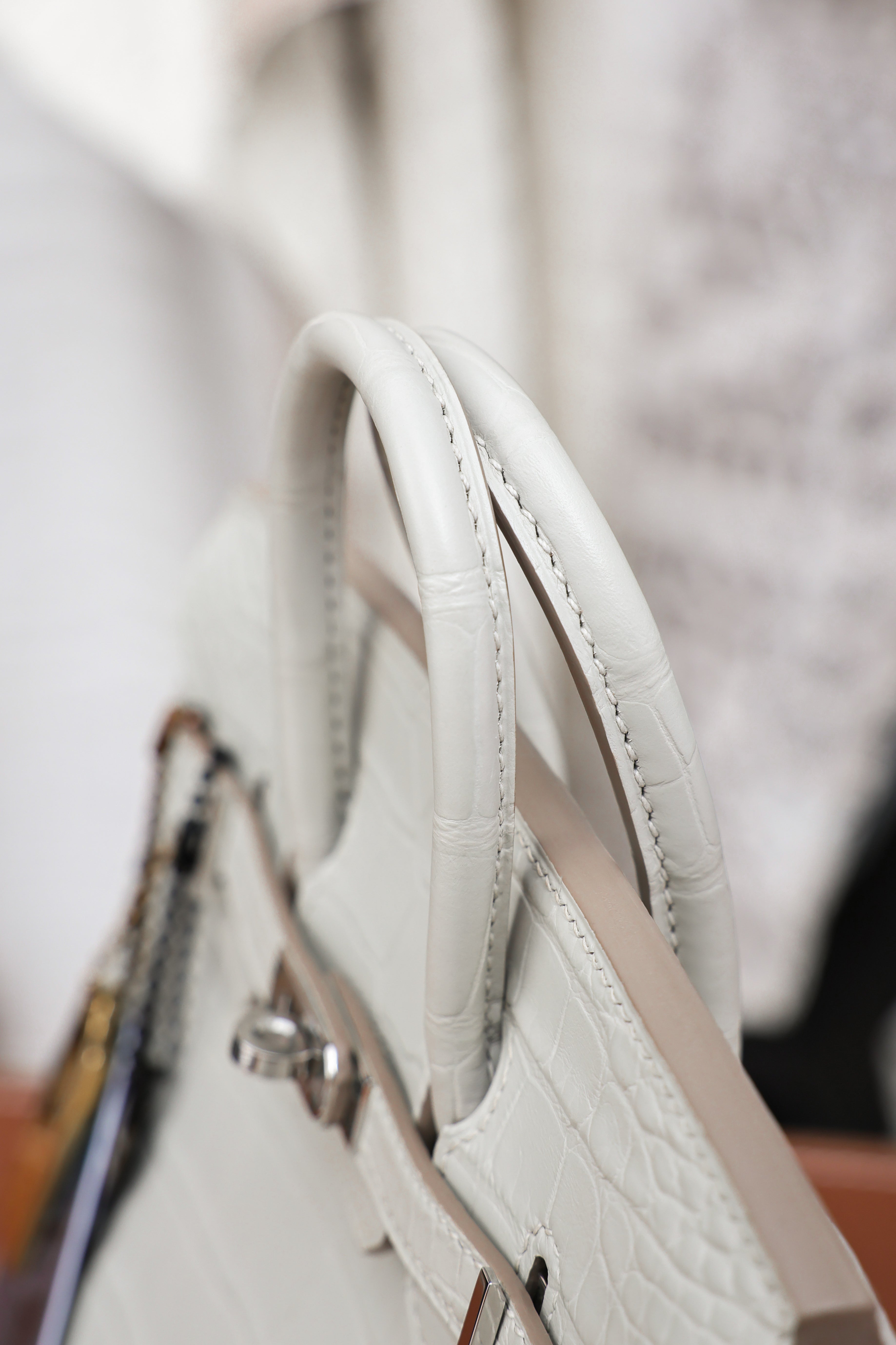 BK-2024 All Handmade Sliver Hardware White  Matte American crocodile leather
