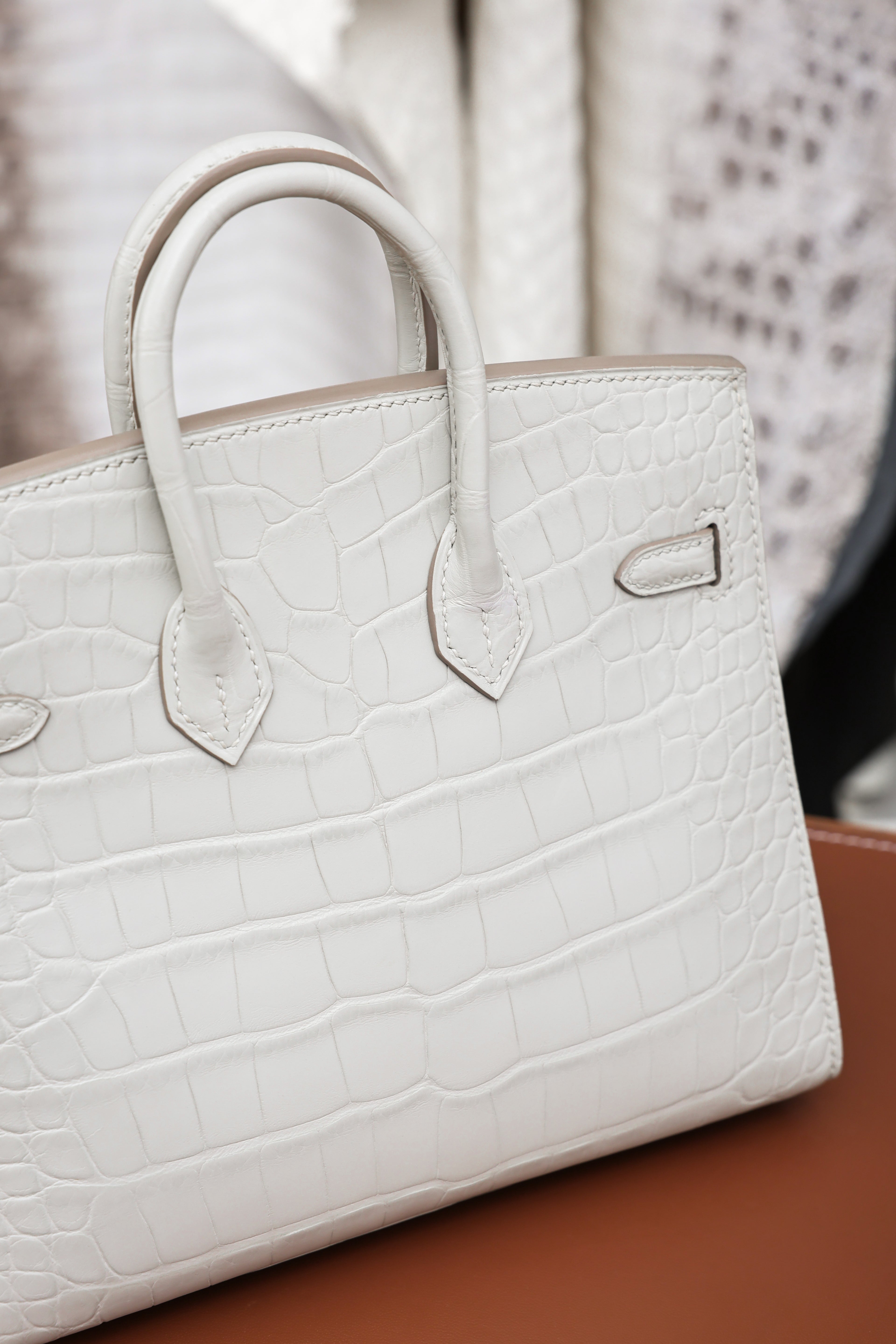 BK-2024 All Handmade Sliver Hardware White  Matte American crocodile leather