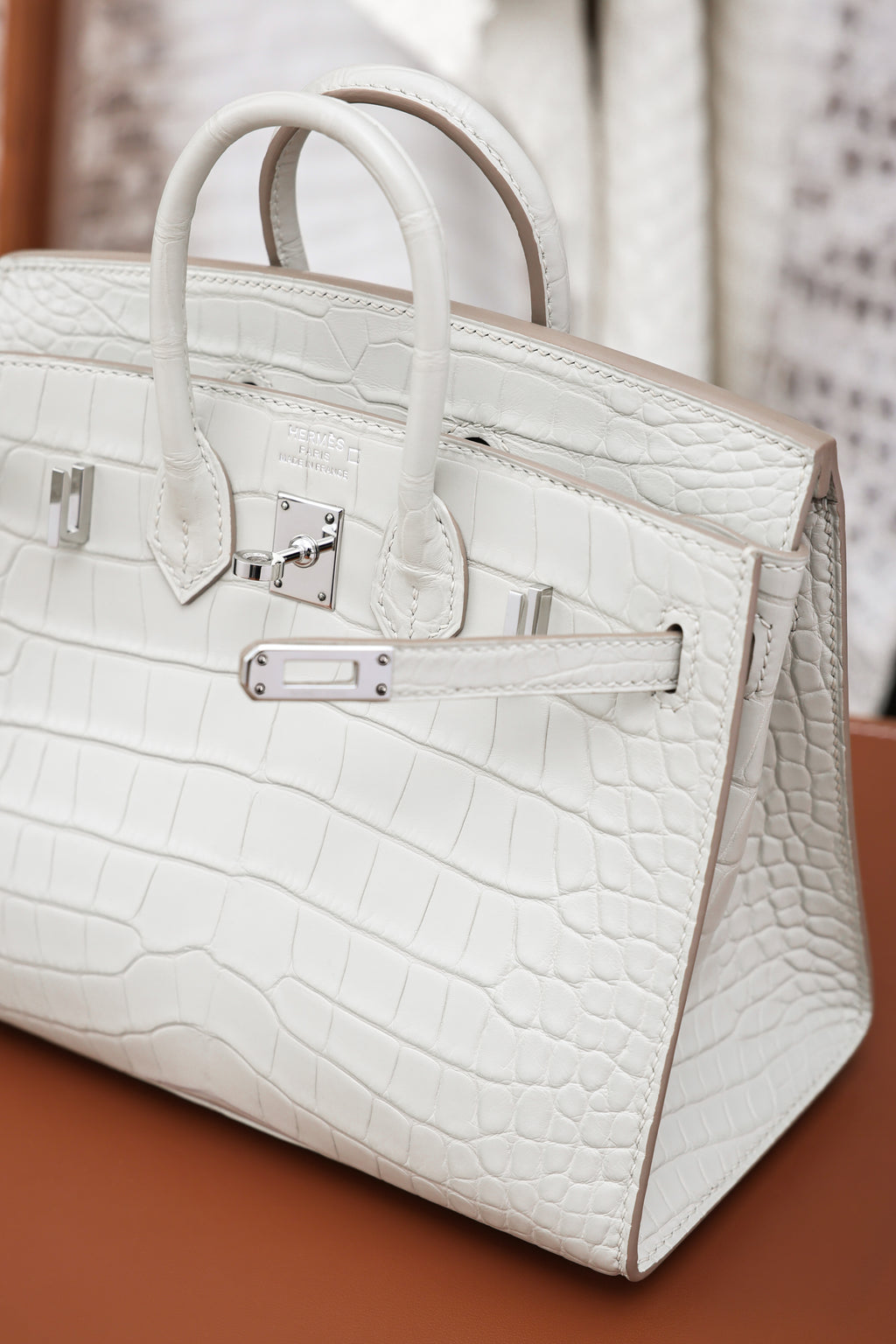 BK-2024 All Handmade Sliver Hardware White  Matte American crocodile leather