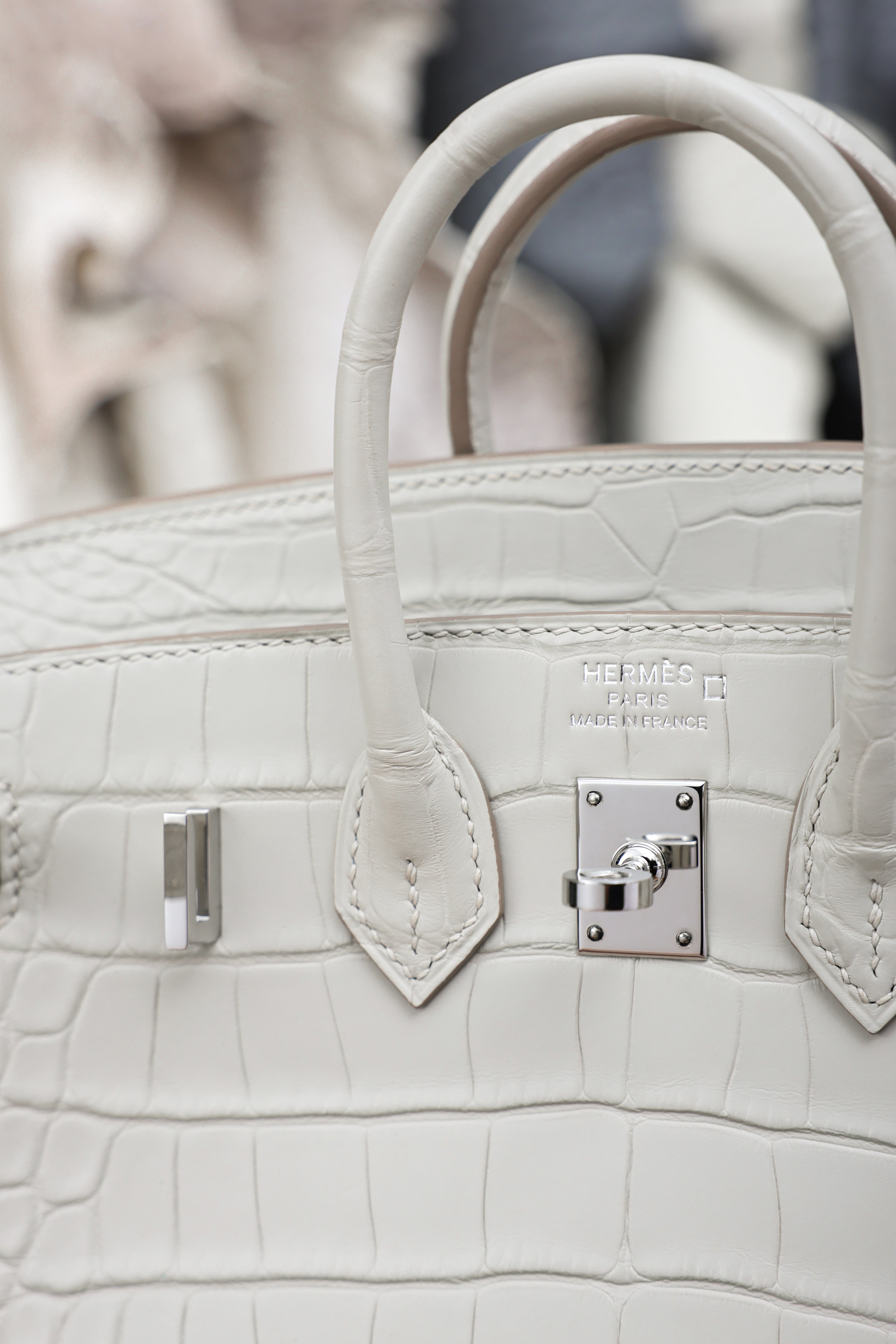 BK-2024 All Handmade Sliver Hardware White  Matte American crocodile leather