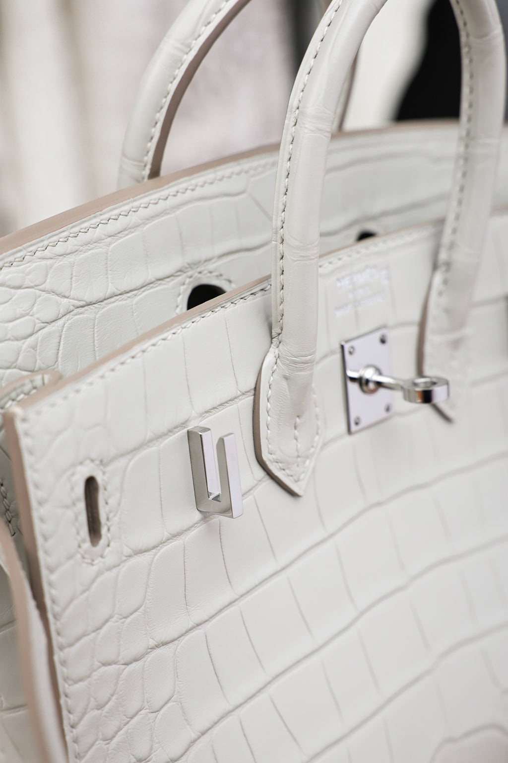 BK-2024 All Handmade Sliver Hardware White  Matte American crocodile leather