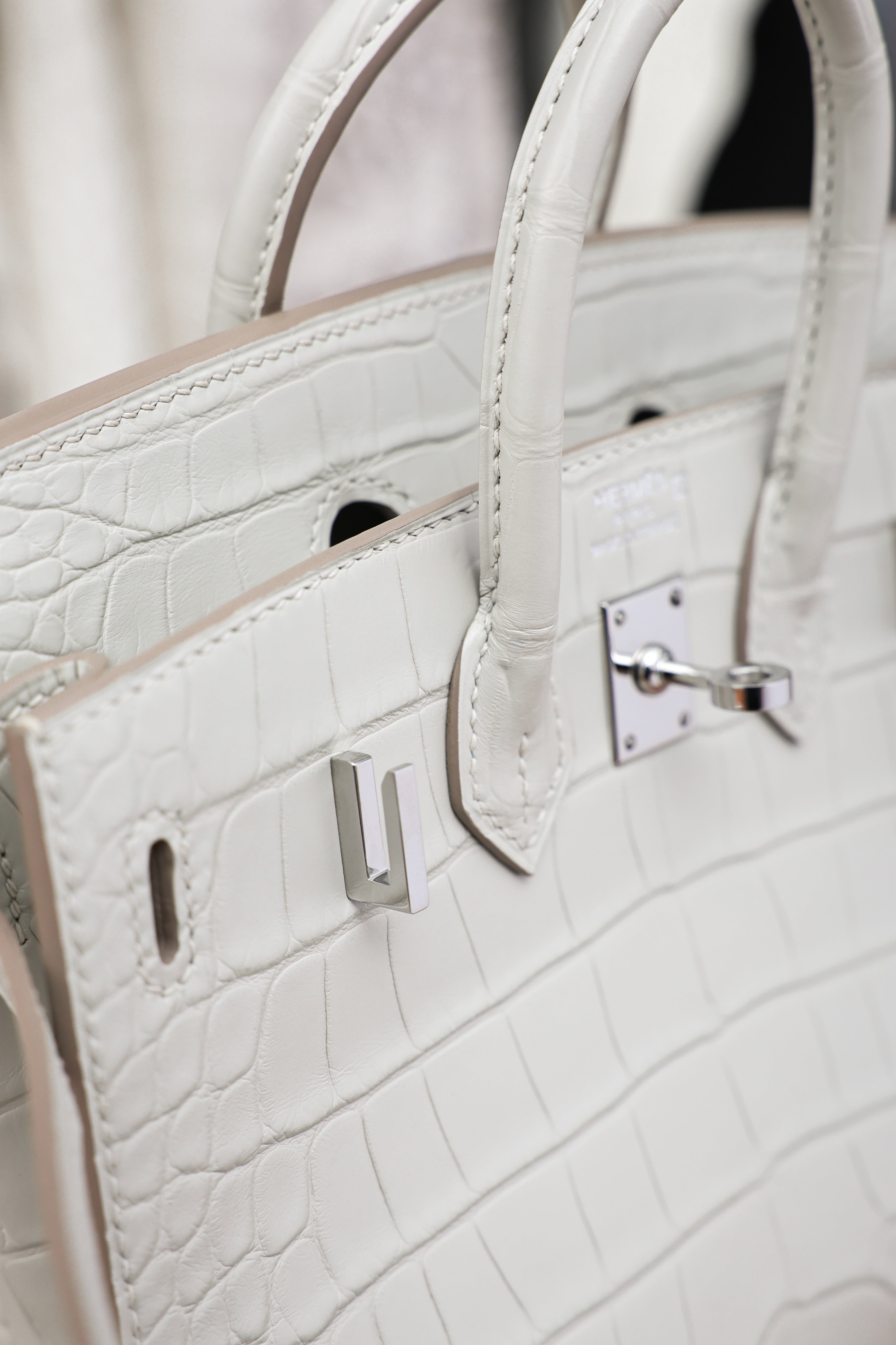 BK-2024 All Handmade Sliver Hardware White  Matte American crocodile leather