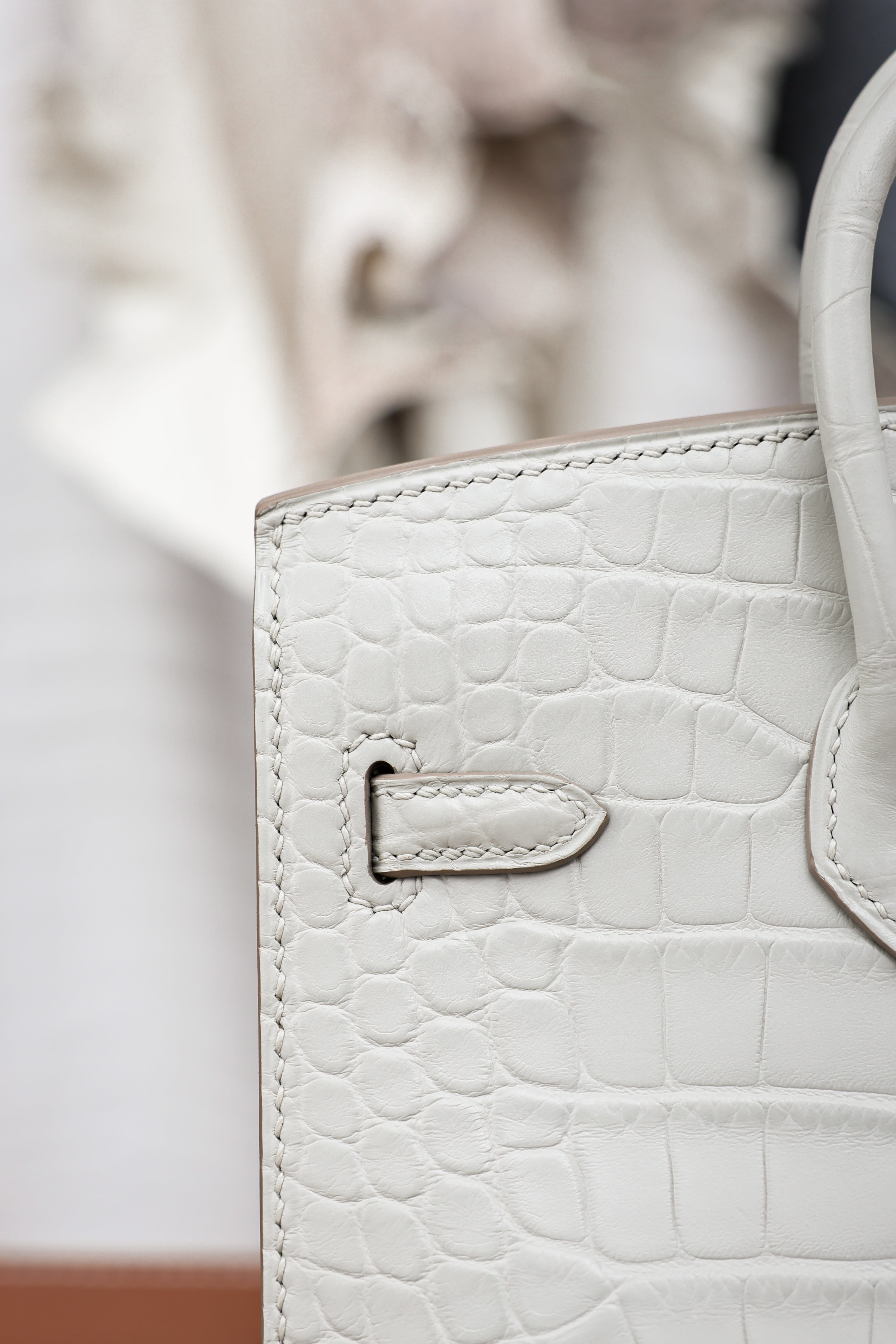 BK-2024 All Handmade Sliver Hardware White  Matte American crocodile leather