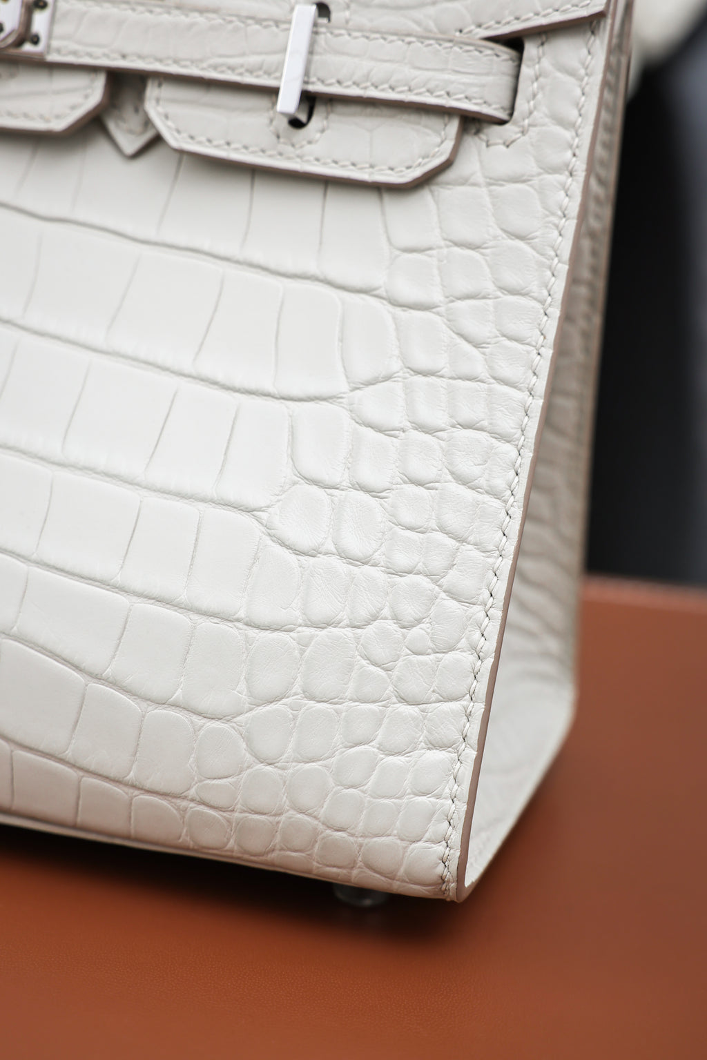 BK-2024 All Handmade Sliver Hardware White  Matte American crocodile leather
