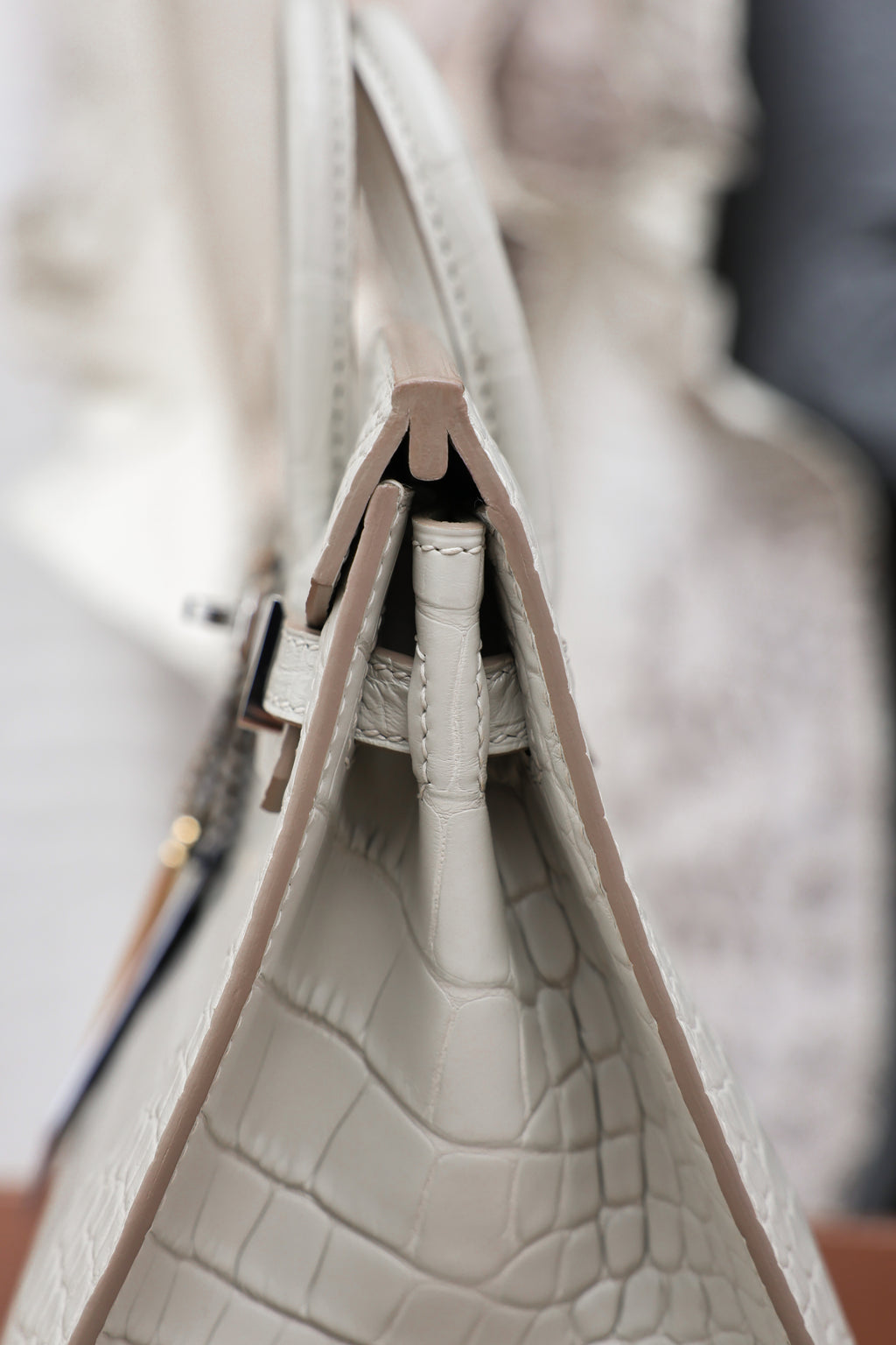 BK-2024 All Handmade Sliver Hardware White  Matte American crocodile leather