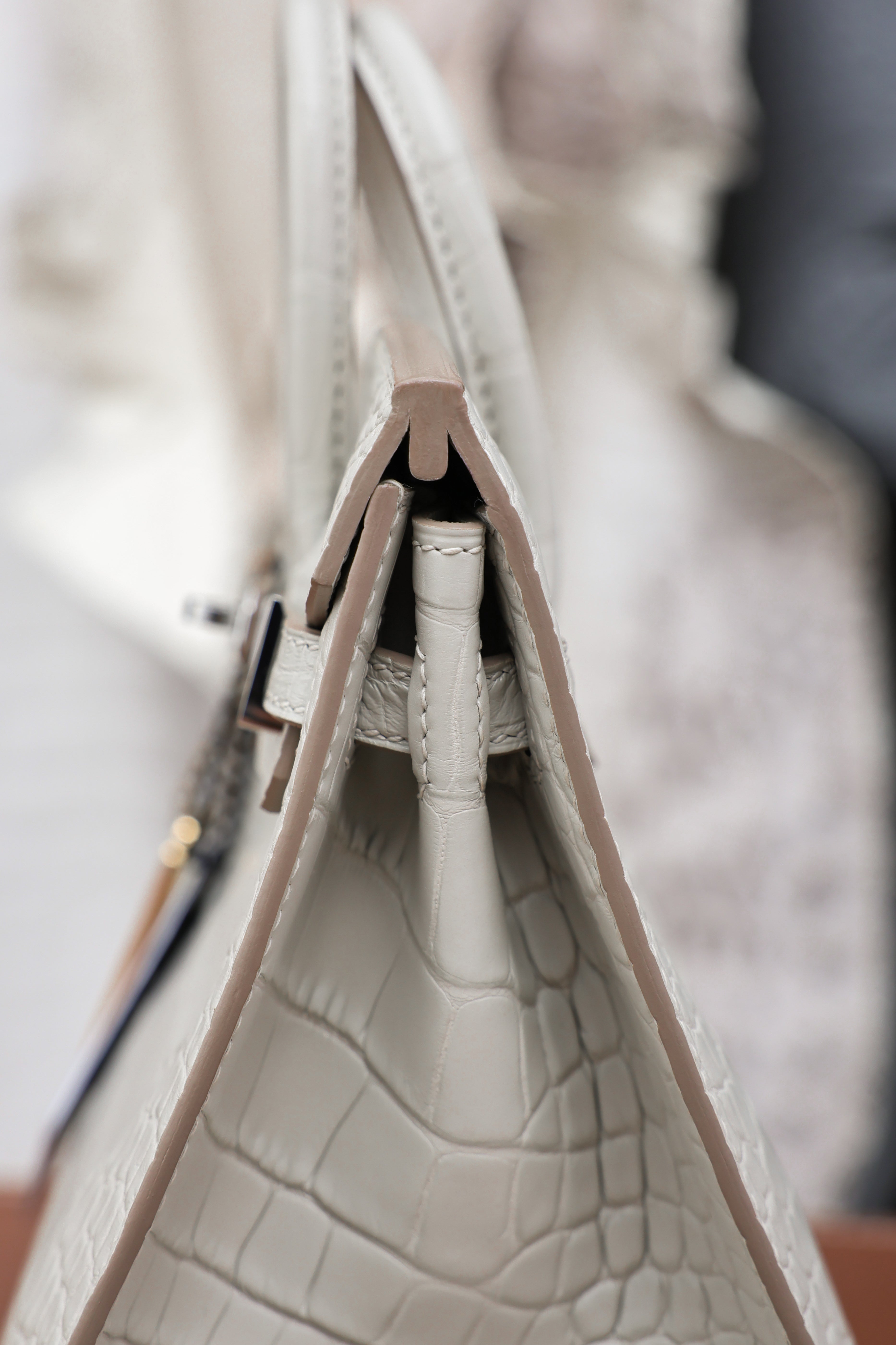BK-2024 All Handmade Sliver Hardware White  Matte American crocodile leather