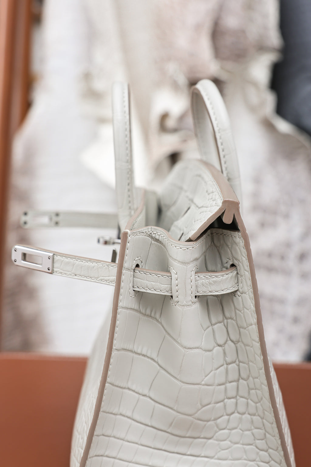 BK-2024 All Handmade Sliver Hardware White  Matte American crocodile leather