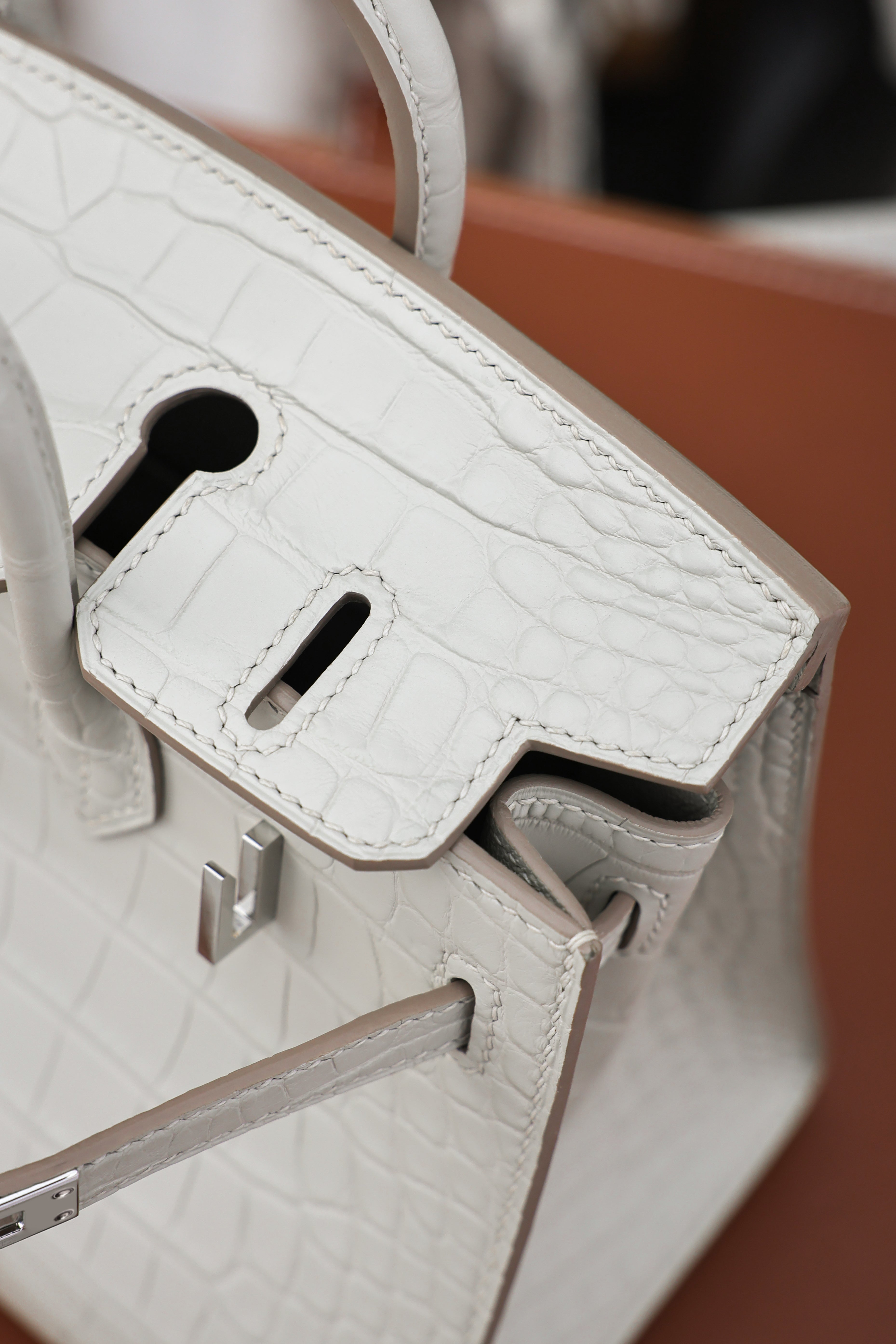 BK-2024 All Handmade Sliver Hardware White  Matte American crocodile leather