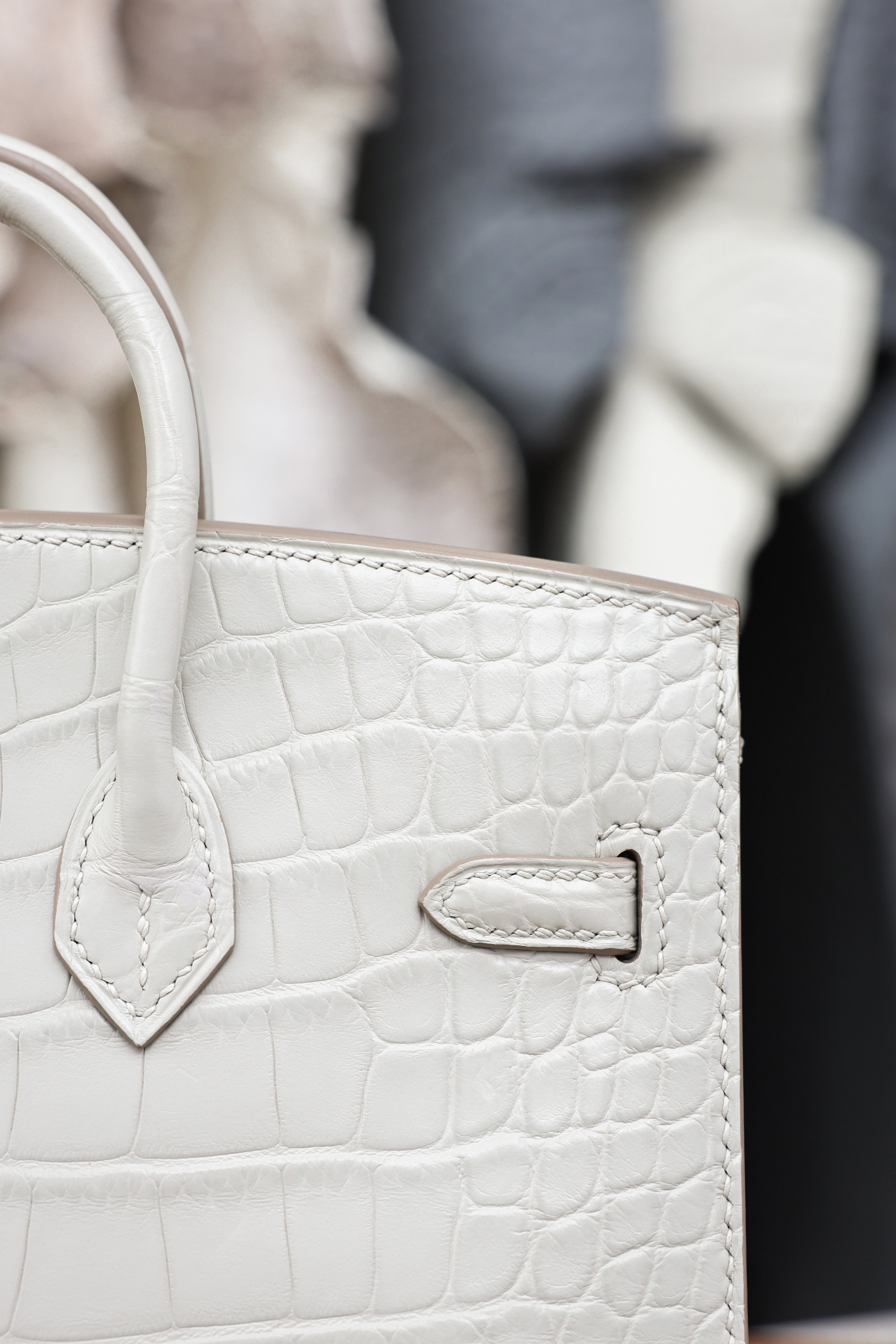 BK-2024 All Handmade Sliver Hardware White  Matte American crocodile leather