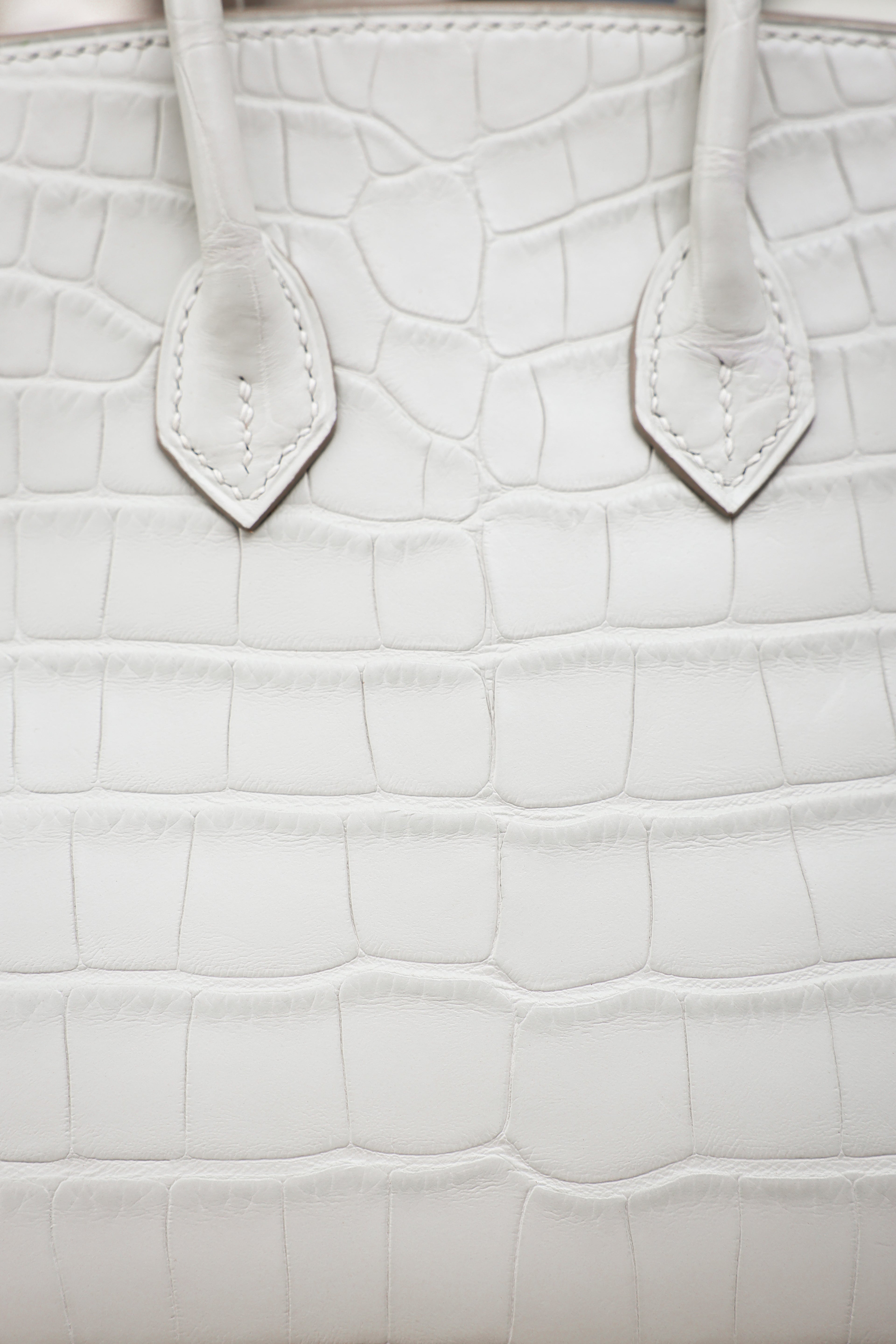 BK-2024 All Handmade Sliver Hardware White  Matte American crocodile leather