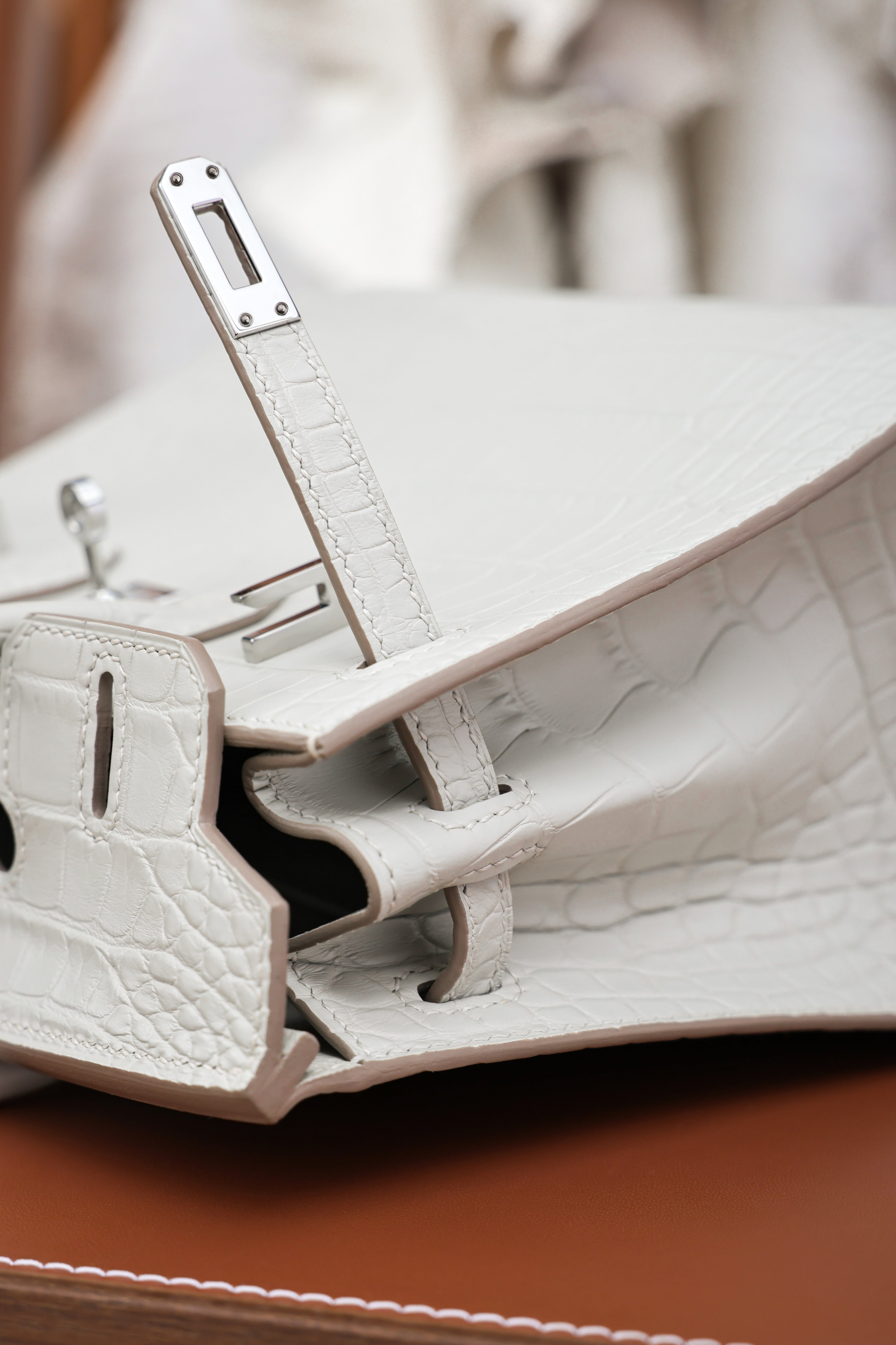BK-2024 All Handmade Sliver Hardware White  Matte American crocodile leather