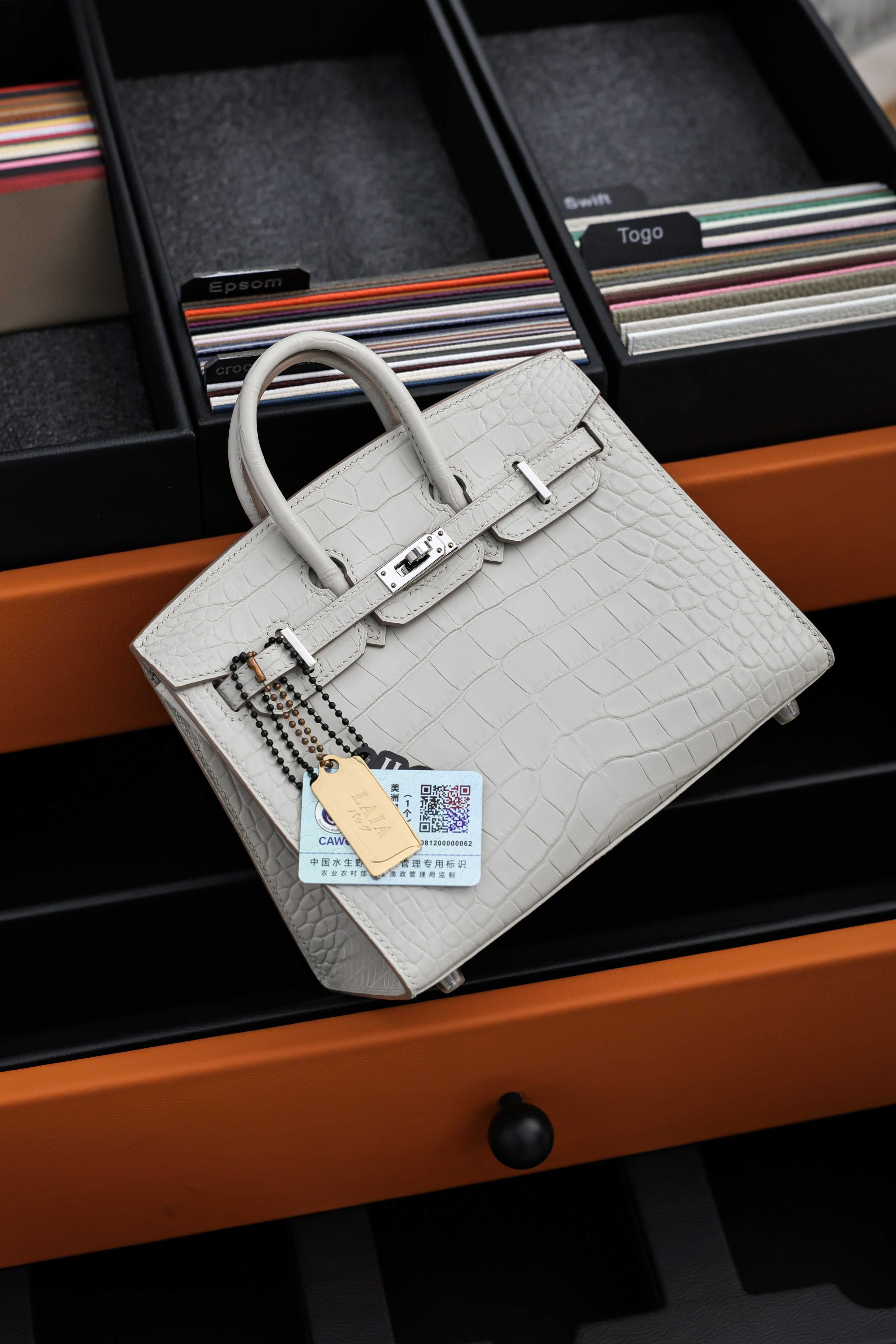 BK-2024 All Handmade Sliver Hardware White  Matte American crocodile leather